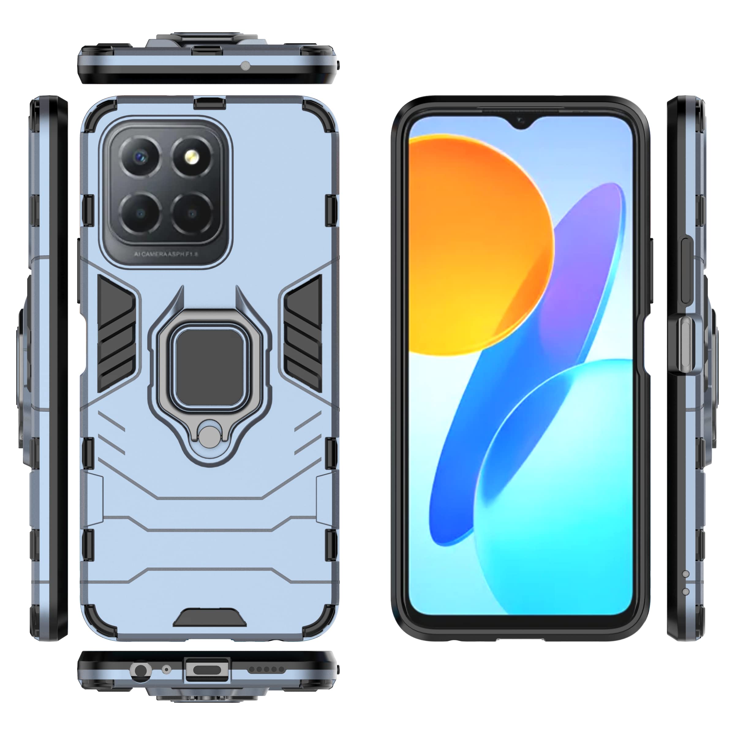 FTRONGRT Cover Per Honor X8 5G – Doppio Strato TPU+PC Antiurto, Con Supporto Integrato, Nero, Protezione Completa