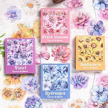 花間謎語シリーズ　花PET白墨ステッカー　シール　4種セット　40枚 花間謎語シリーズ花PET白墨ステッカーシール4種セット40枚