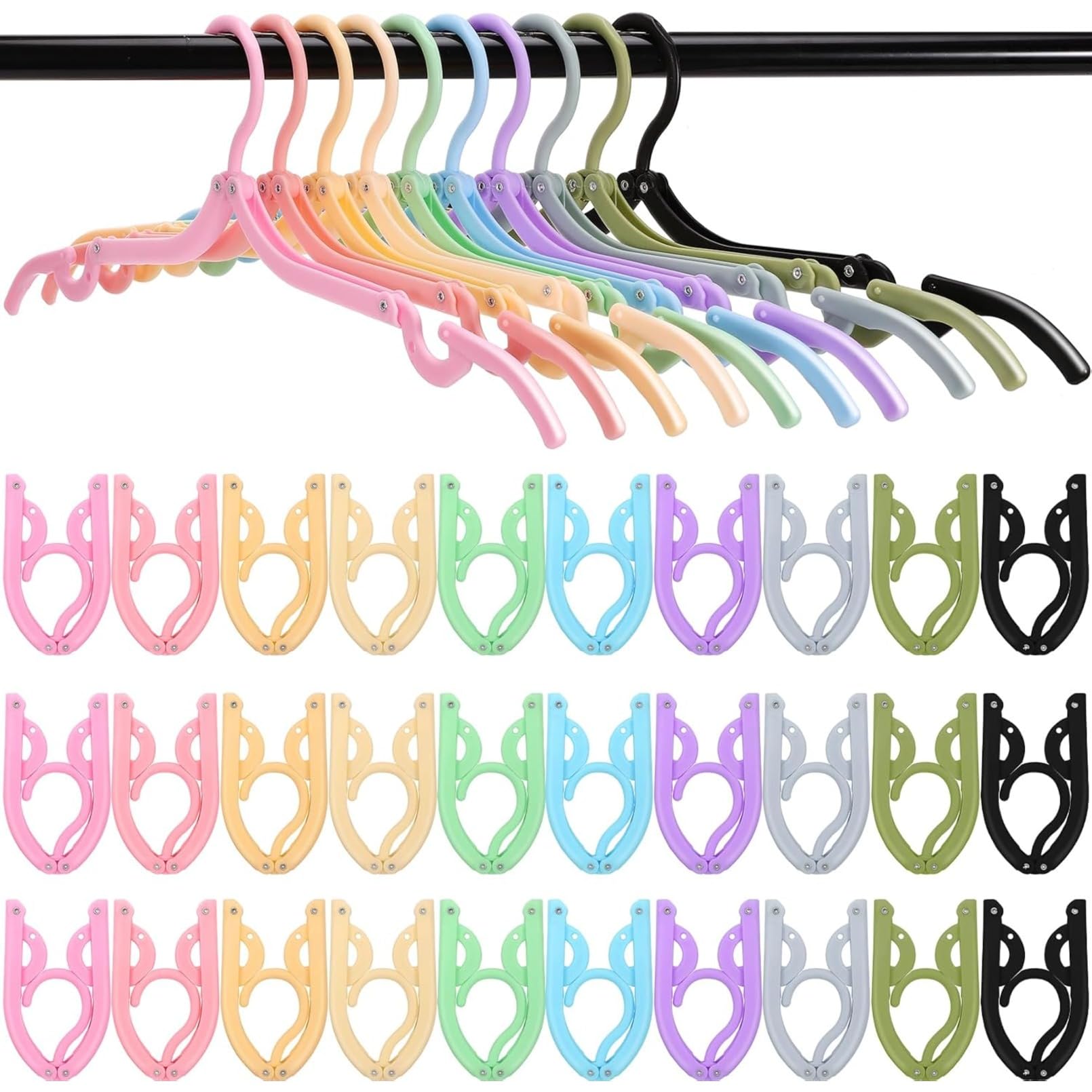 Preocea 40 Pcs Travel Hangers Folding Hangers, Portable Folding Clothes Hanger, Colored Foldable Travel Hanger, Foldable Clothes Hanger, 10 Colors