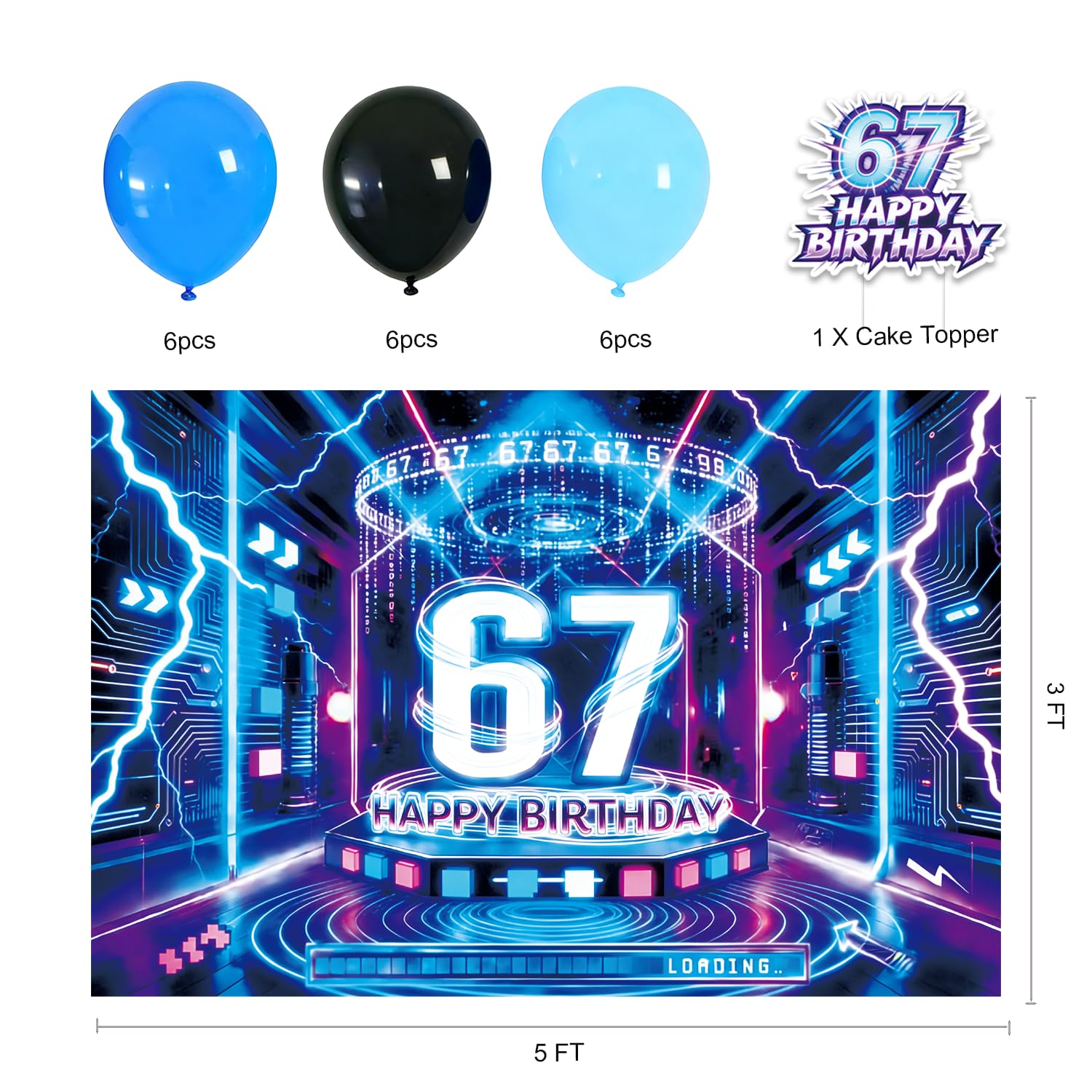 6 7 Birthday Decorations for Kids Six Seven Party Supplies i was 6 now i'm 7 Birthday Decorations Happy Birthday Banner, Balloons, Cake Topper & Table Decor for Boys Girls — view 3