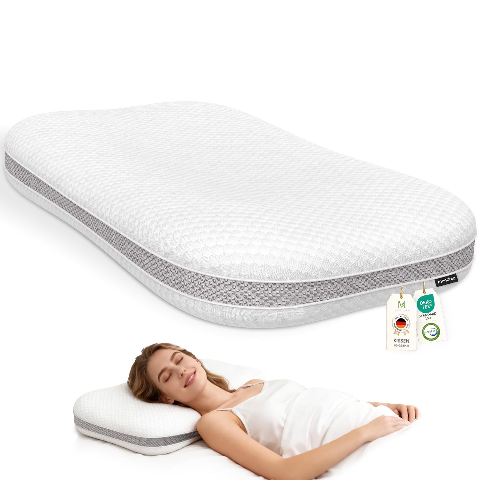 Almohada Cervical - Almohada de Cuello Ajustable en Altura para Alivio del Dolor de Cuello - Almohada Ergonómica de Espuma Viscoelástica para Dormir - Funda Lavable, 70x39.6CM
