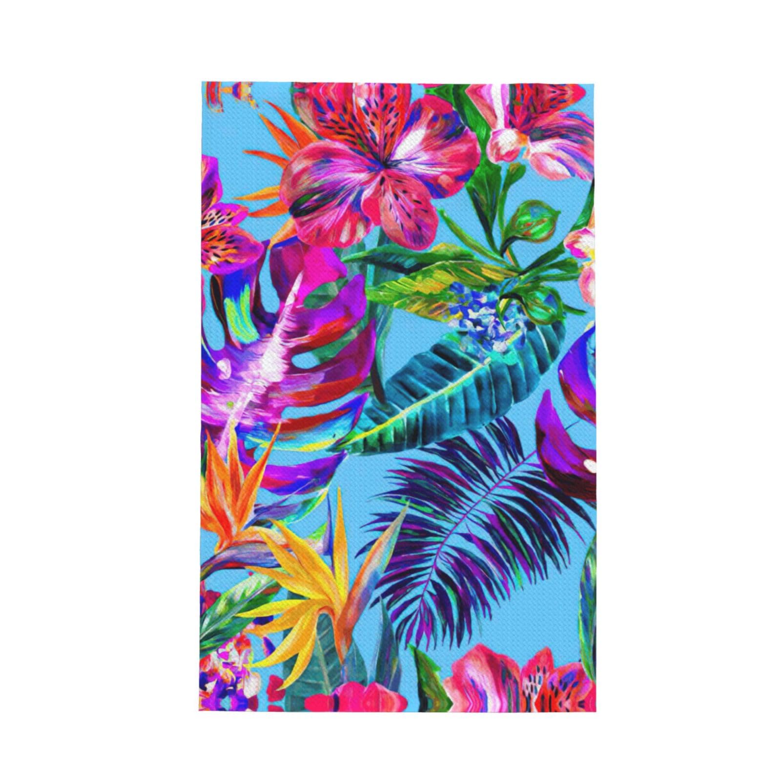 Uusnwaa Pink Flower Tropical Plant Printed Waffle Microfiber Kitchen Towels
