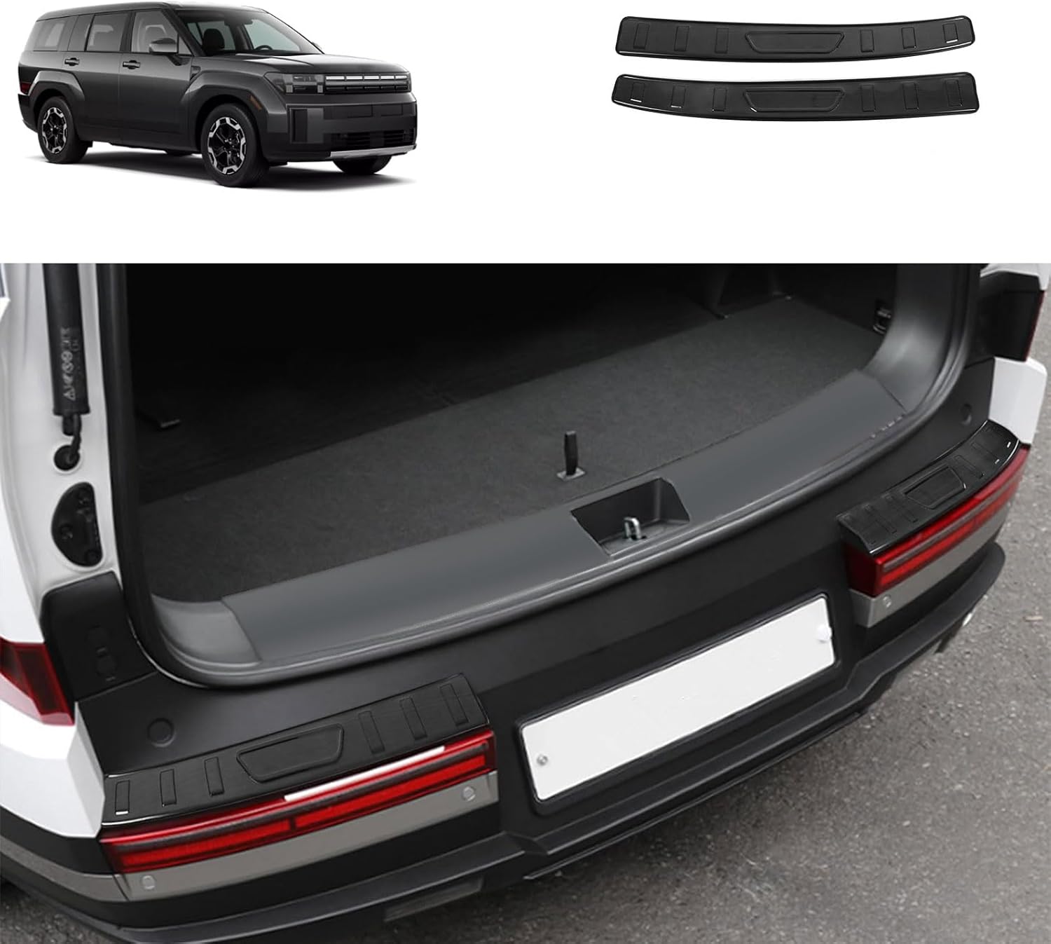 Rear Bumper Guard Cover Protector Compatible with Hyundai Santa Fe 2024 2025 2026 Outside Rear Trunk Bumper Cover Car Accessories Stainless Steel 2PC(Black Brushed Finish)