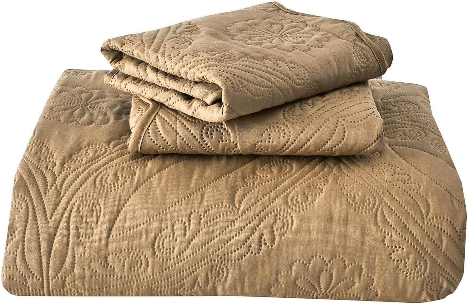 Kingnex Oversized King Bedspreads 128x120 for Extra Wide Tall King or Cal King Bed Ultrasonic Quilted Coverlet Set 3 Piece Include 1 Quilt 2 Pillowcases Beige