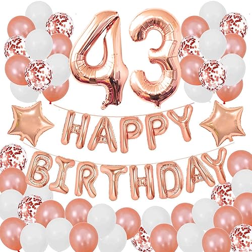 Decoraciones de cumpleaños número 43 para niñas y mujeres, decoraciones de cumpleaños número 43, suministros de fiesta de cumpleaños de 43 años,