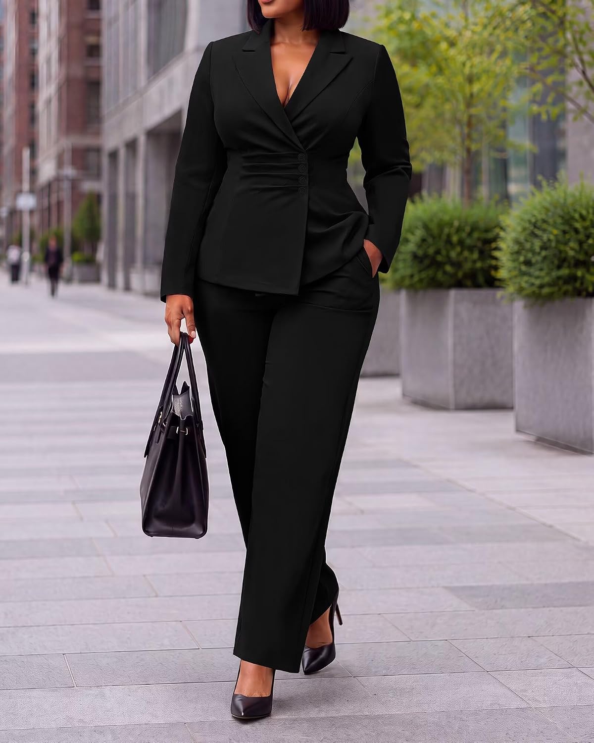 CXXQ Women's Plus Size Business Casual Pant Suits 2 Piece Set Pantsuits