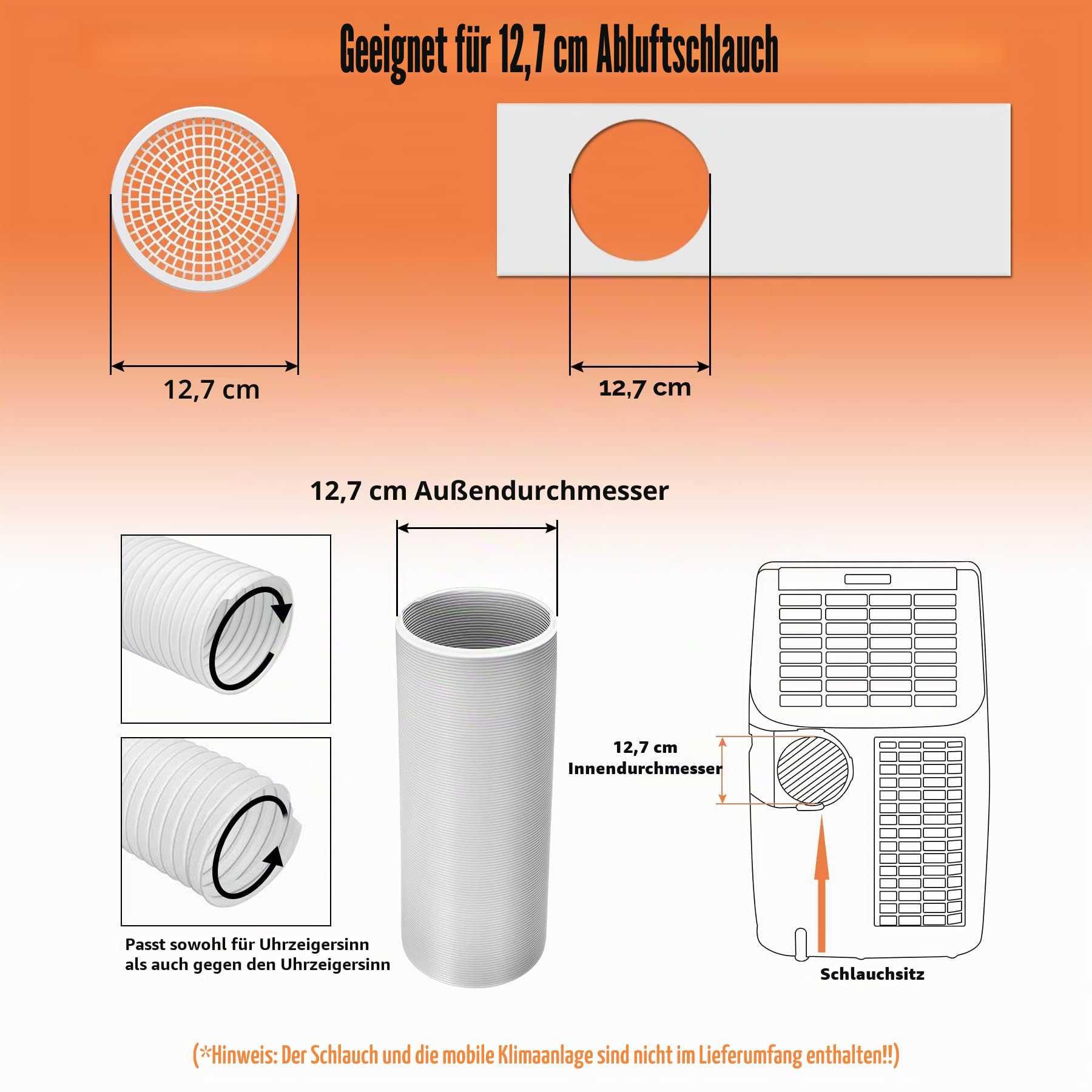 GCGOODS Tragbares Fensterdichtungsplatten-Set für Abluftschlauch, 12,7 cm Durchmesser, 3 verstellbare bewegliche Wechselstrom-Fenster mit Kunststoffschutz