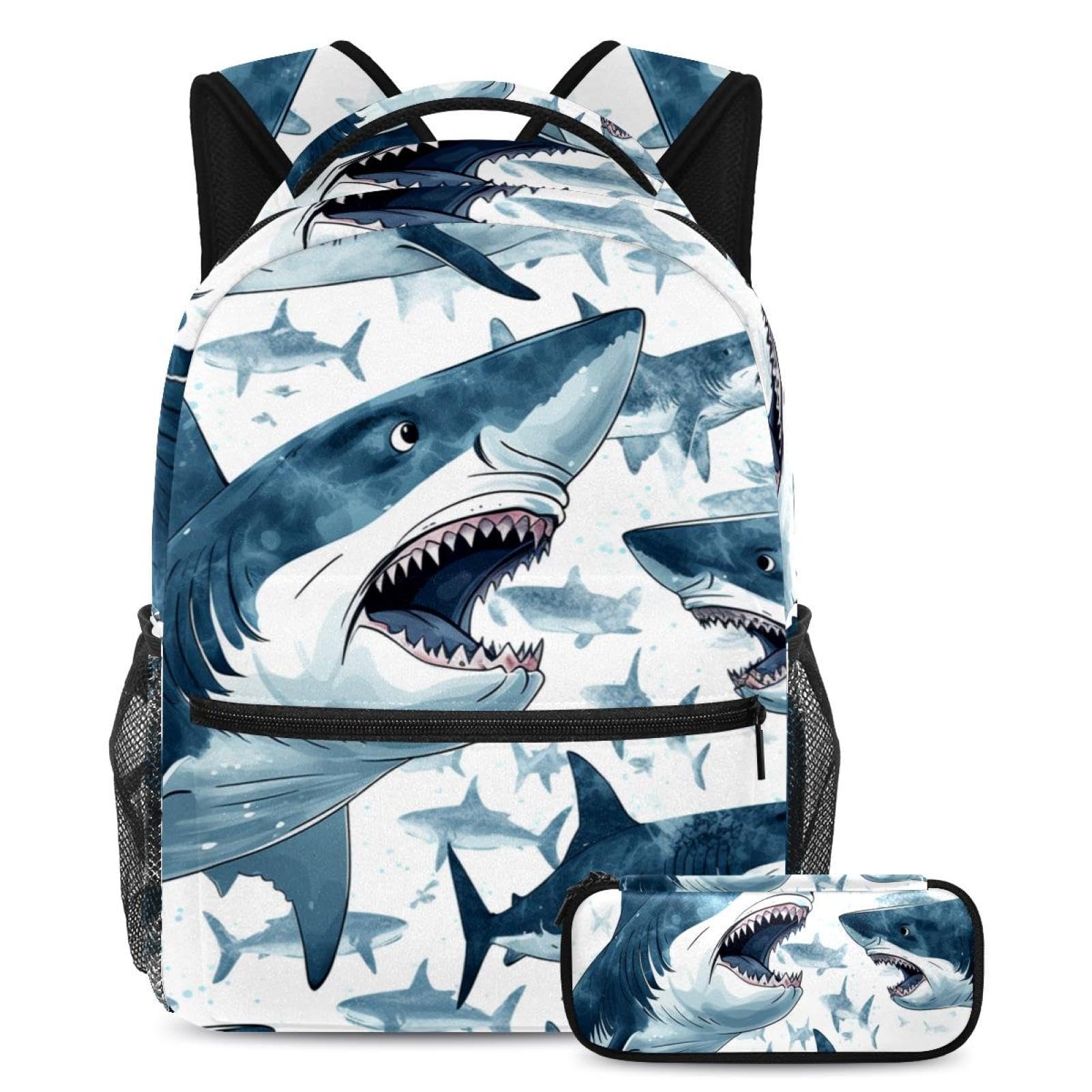 Cartable bleu Deep Sea Sharks grand format idéal pour le collège et les sorties - 2