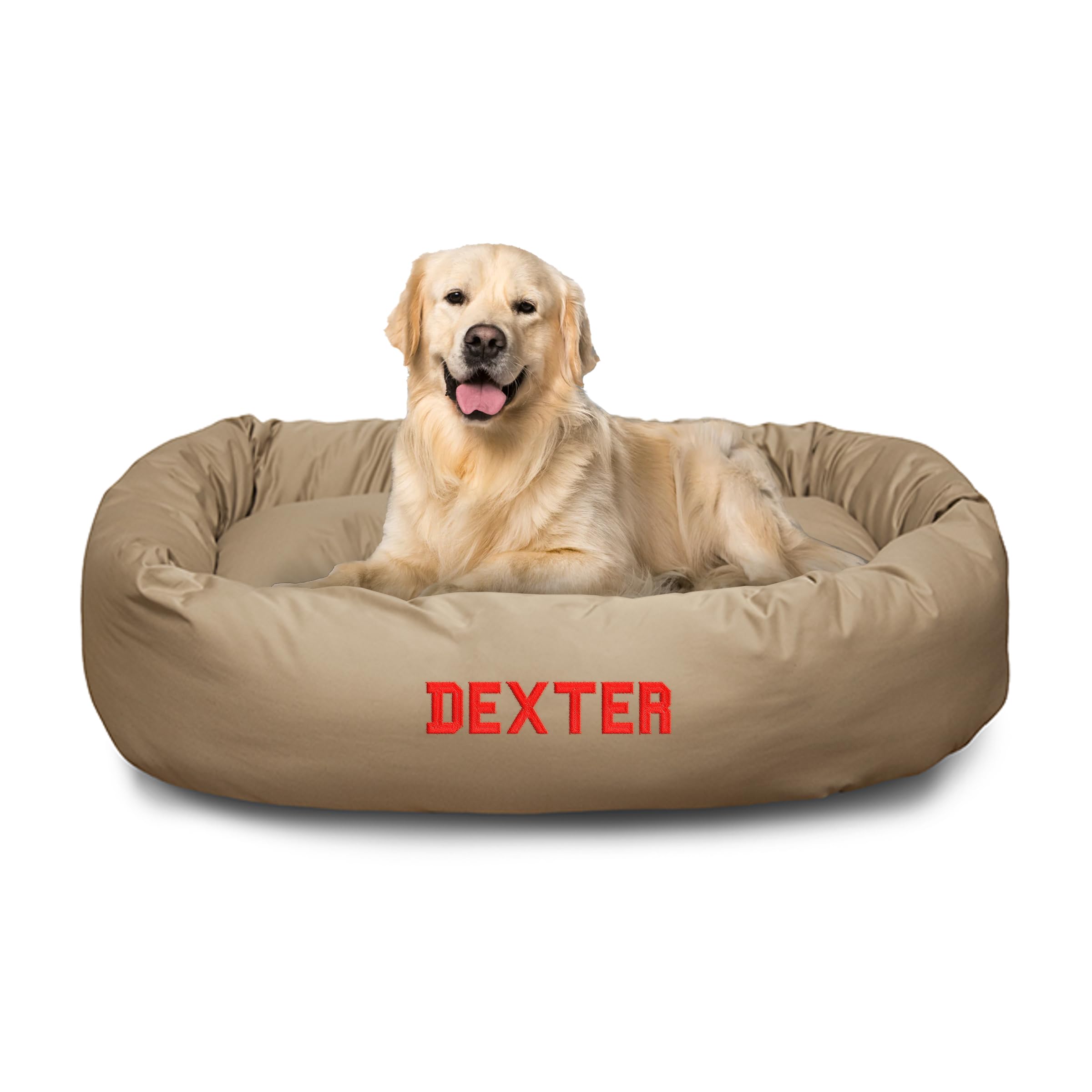 Majestic Pet Personalized 40 Inch Bagel Calming Dog Bed Washable Cozy Soft Round Dog Bed with Spine Support