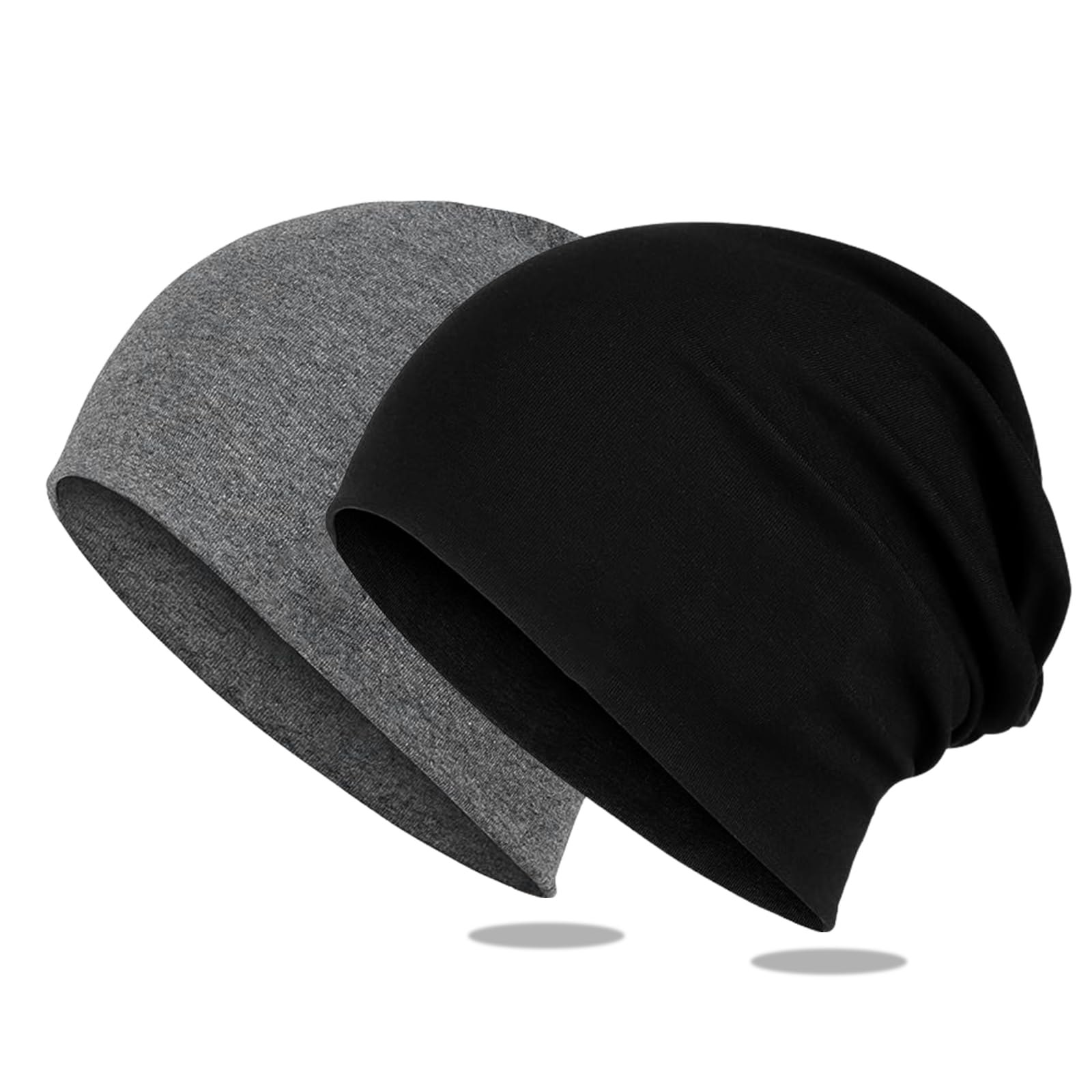 Kieswan 2 Pack Bonnet Homme Bonnet Femme, Bonnet Coton Unisexe, Bonnet Elastique Pour Course à Pied Bonnet Chemo Pour Chaud Automne Hiver(Noir, Gris