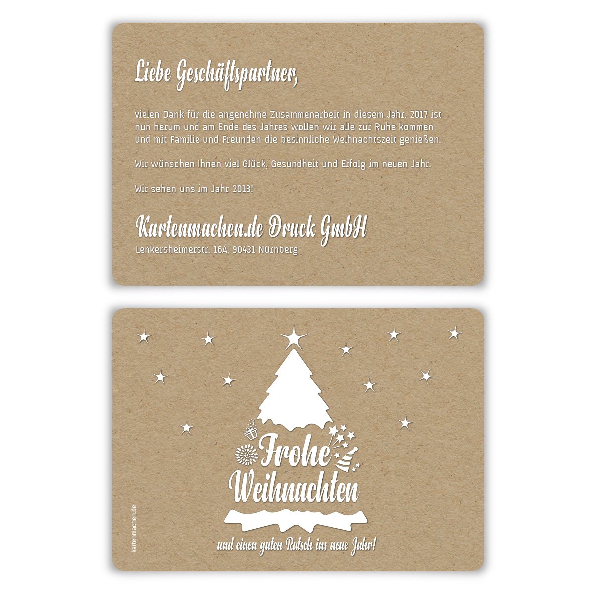 50 x Weihnachtskarten Firmen Geschäftlich Business Grußkarten Weihnachten - Kraftpapier Weihnachtsbaum in Weiß