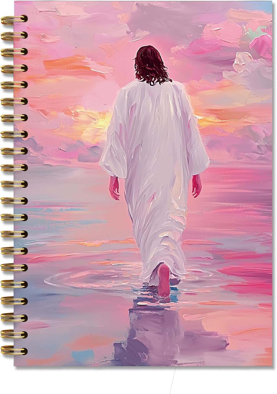 Jesus Walking on the Water Pink Jesus Christian Spiral Notebook Journal,Christian Jesus Church Prayer Notebook Gift for Women Girls, 5.5 x 8.3 Inches