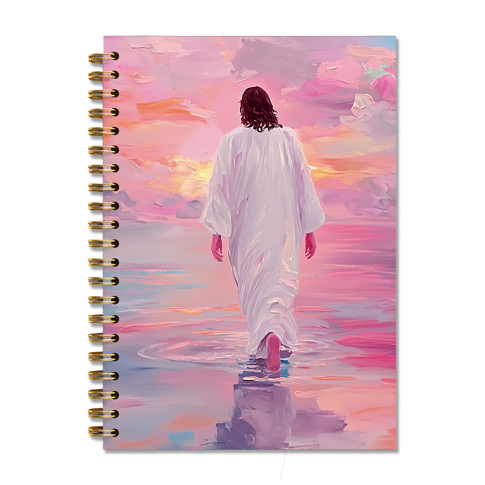 Jésus marchant sur l'eau rose carnet de prière robuste à spirales 14x21 - 7