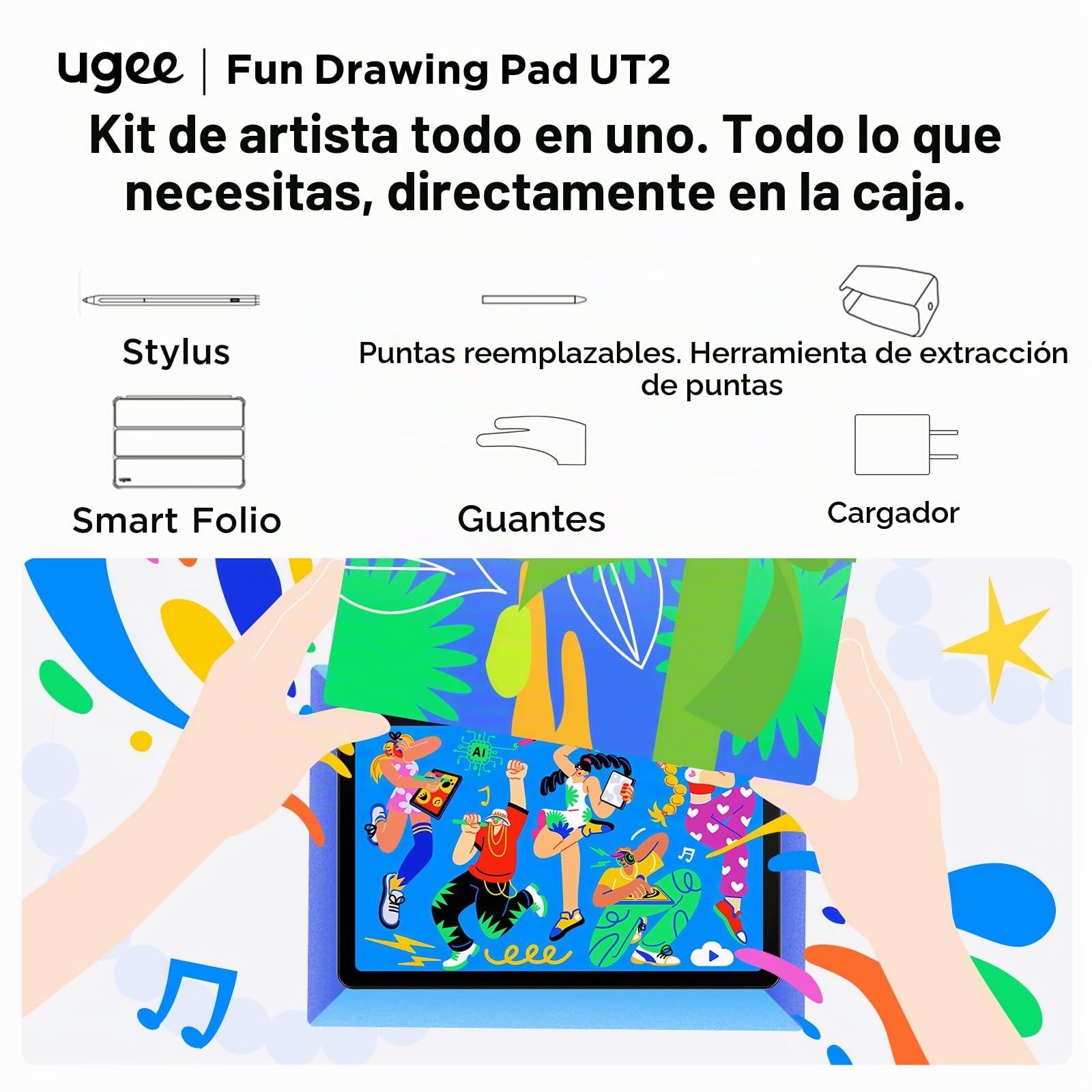 UGEE UT2 Android 14 Fun - Bloc de dibujo independiente, no necesita computadora, con pantalla 2K de 10.45 pulgadas y acabado NanoMate; lápiz U incluido en el paquete