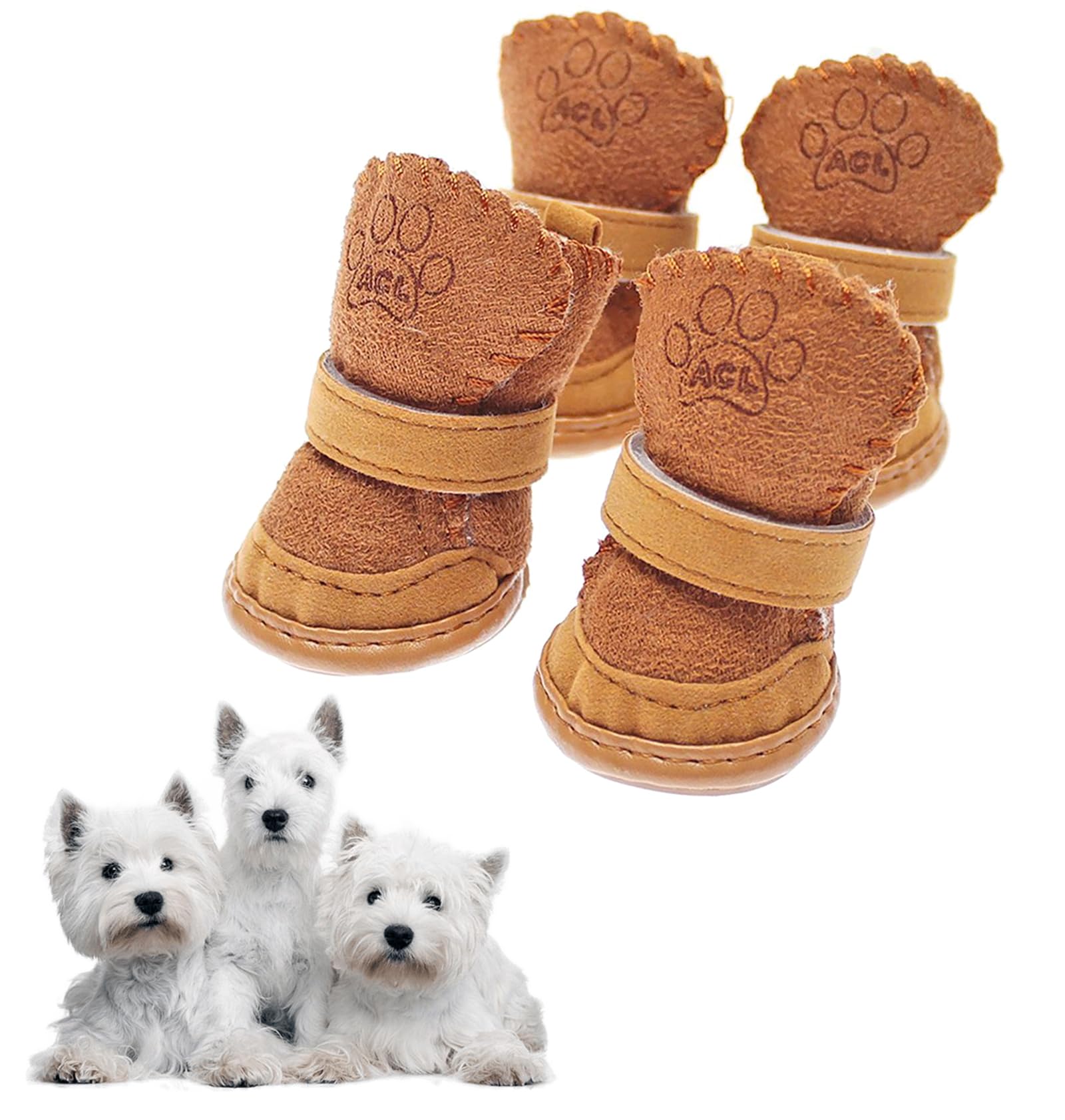 Brown Snow Boots for Dogs, Fleece Winter Shoes for Cats, Lightweight Adjustable Dog Boots, Cold Weather Dog Shoes Brown Size 2