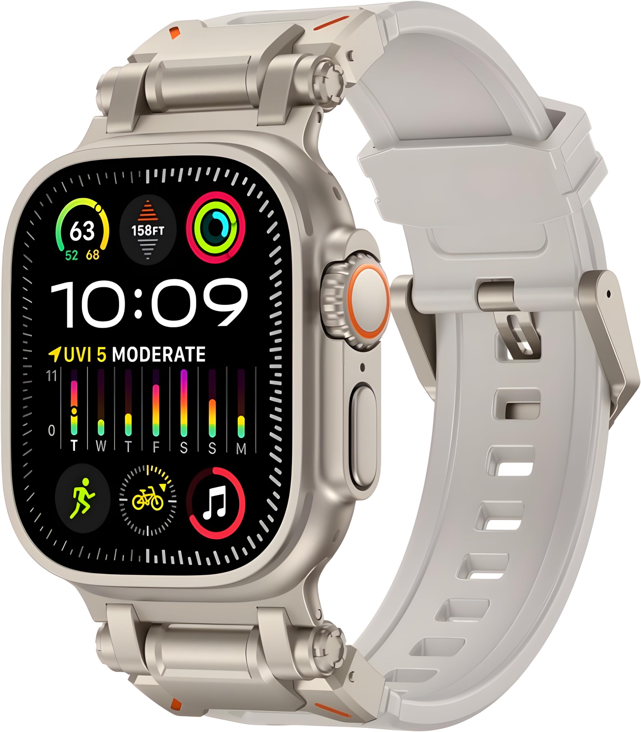 BYTEX for Apple Watch Ultra 2 Strap Ultra Band 49mm for Men Apple Watch Straps 45mm 44mm 42mm Series 9 8 7 SE 6 5 4 3, Durable Armor Design Silicone Bands iWatch Metal Connector Wristband