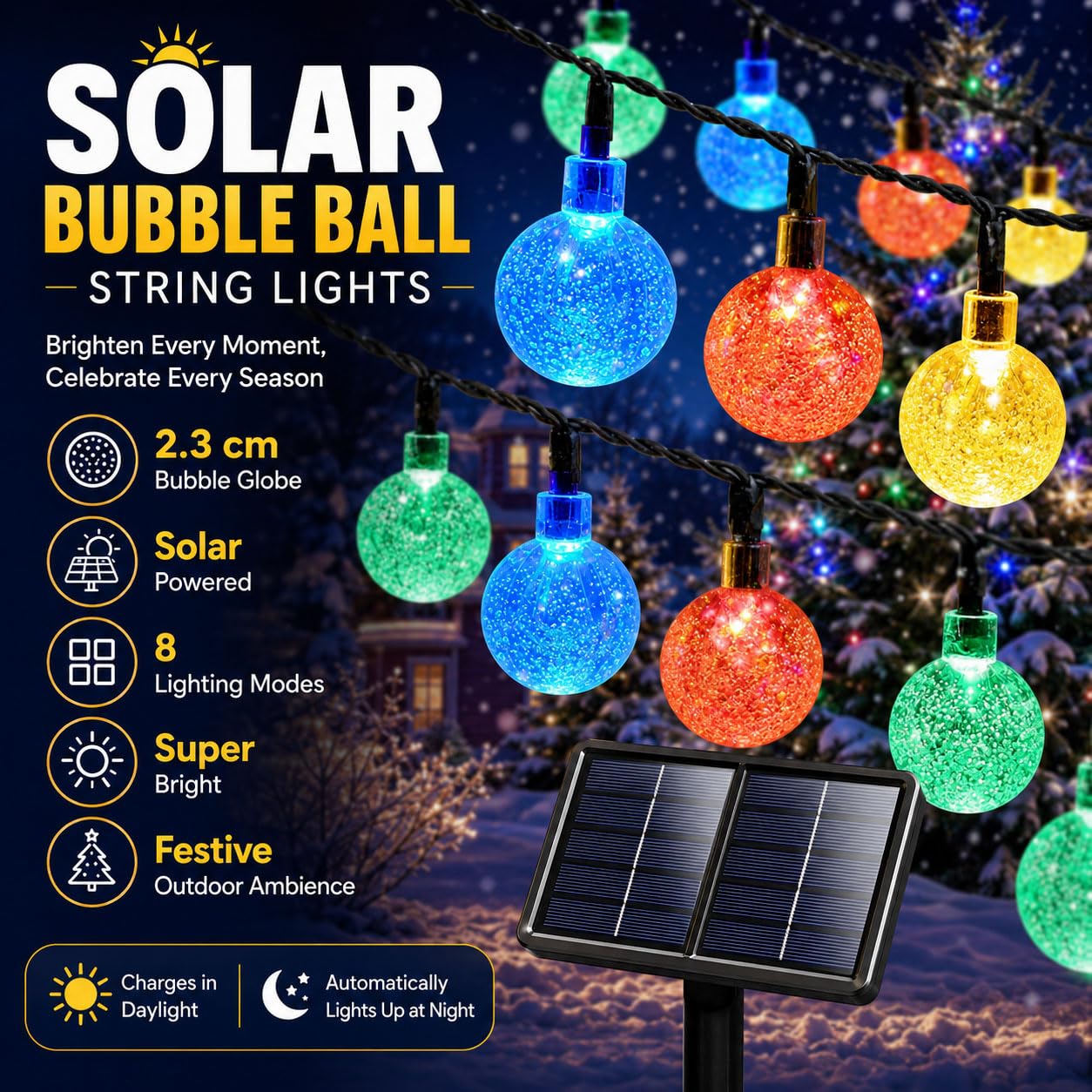 Hiseng Catena Luminosa Esterna Solare, Luci Solari Esterno da Giardino a Bolle, Lampade Solari Impermeabili per Campeggio, Terrazzo, Balcone (Rosso Bianco,32M)