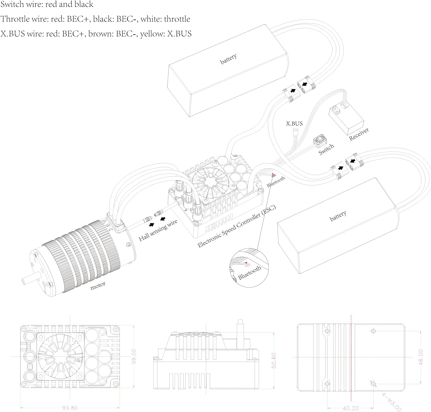 XC E5 Sensored Brushless ESC for RC Car, 6-12S Lipo,200A Continuous Current,8-25A、6.0/7.4/8.4V BEC,Applicable to 1/5、1/6,Support Turbo Timing and APP Control - Image 2