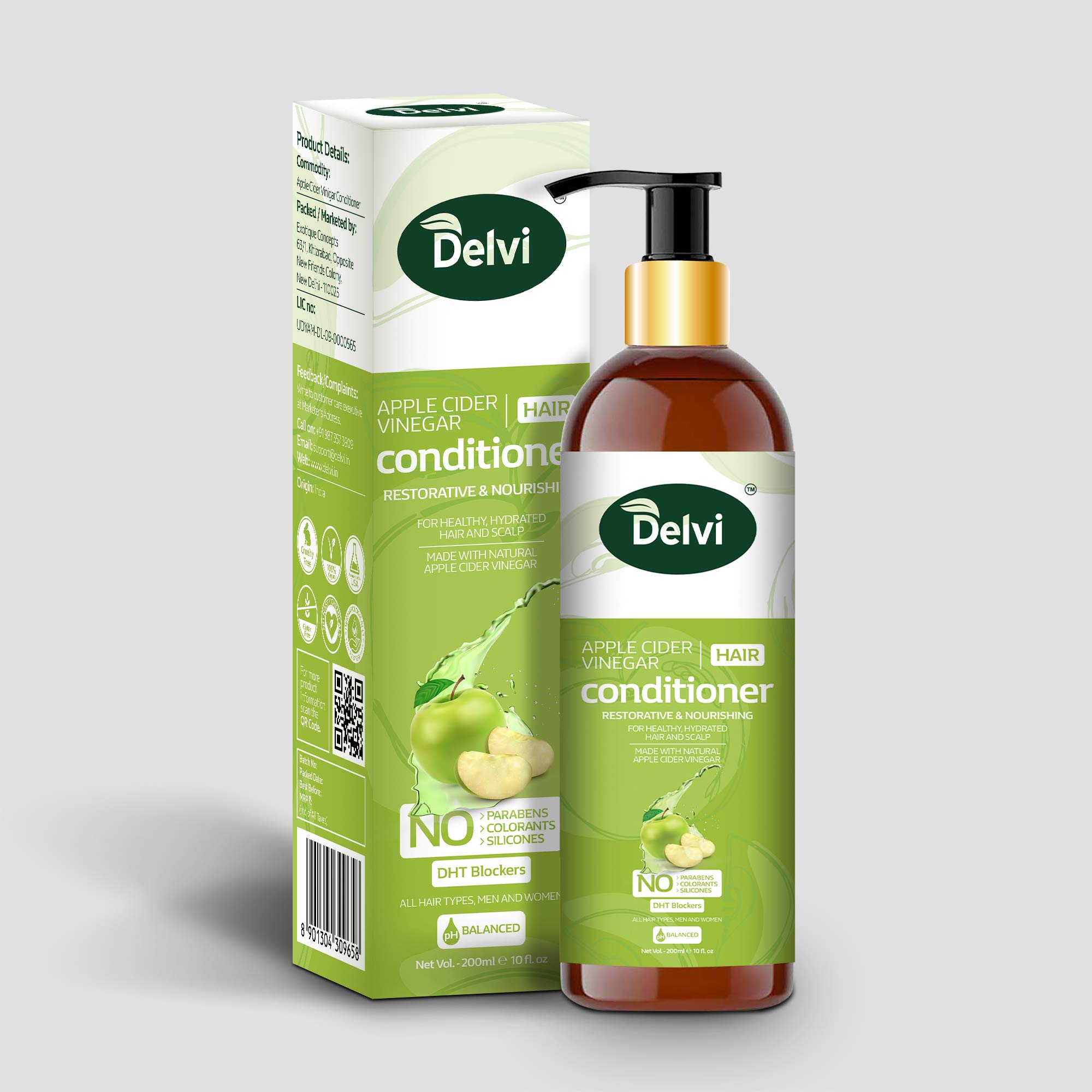 Delvi Apple Cider Vinegar Hair Conditioner For Smooth & Shiny Hair – No Paraben, No Silicones & Artificial Colour, For Men and Women (200 Ml)