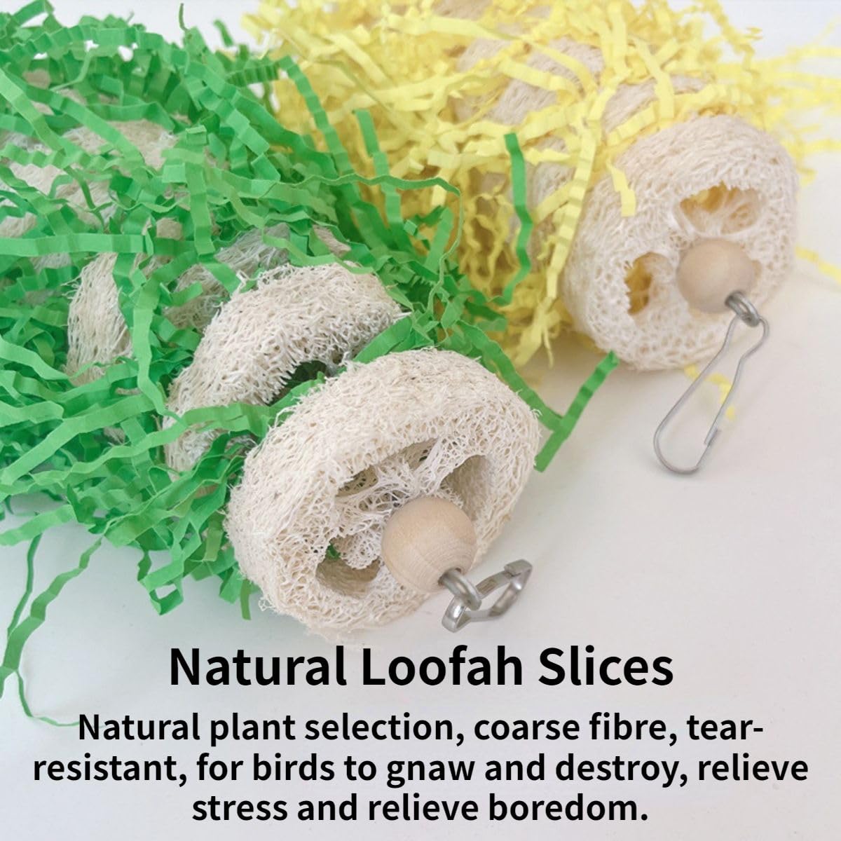 Bird Toys Parrots Parakeet Loofah Chewing and Shredding Toy – Foraging Hanging and Enrichment Cage Accessories for Lovebirds Cockatiels Conures African Greys Cockatoo (Yellow) - image 5