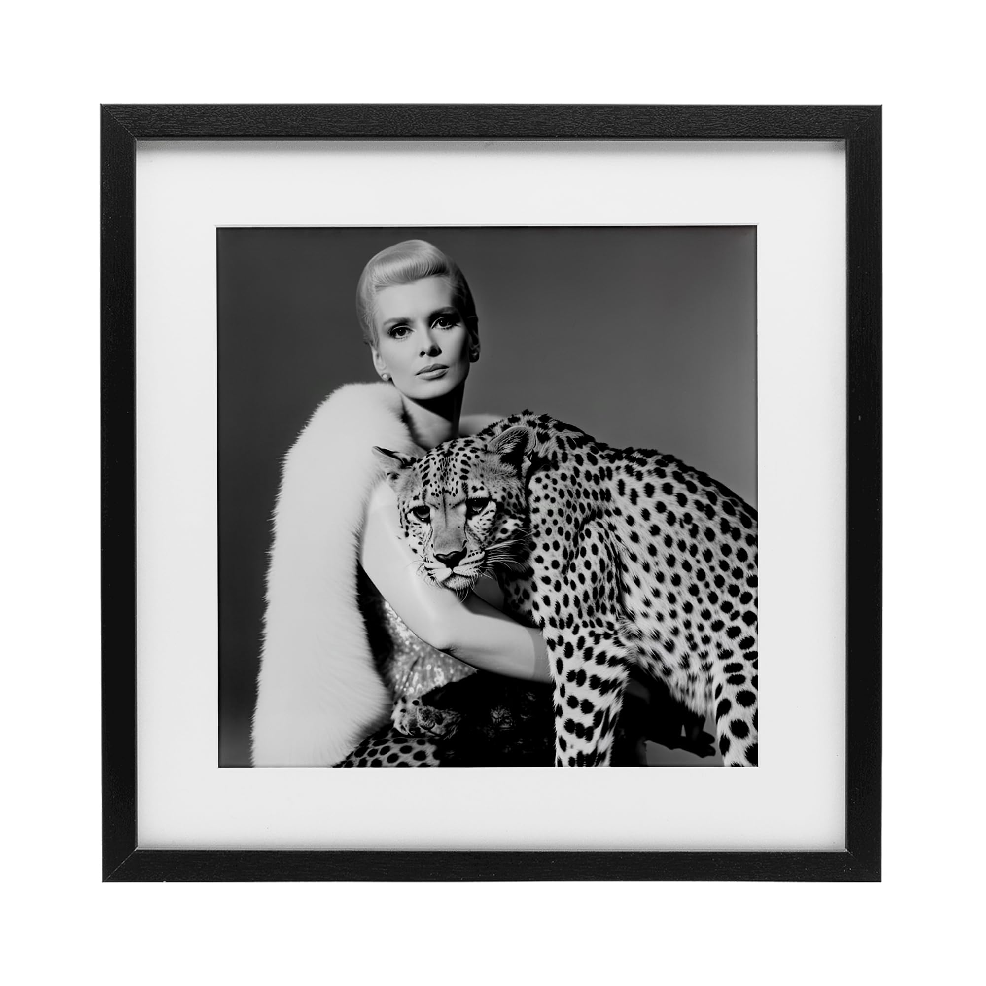 Stupell Industries Cat Woman Cheetah Portrait Birch Framed Print Under Glass, design by Sasha, 16 x 16