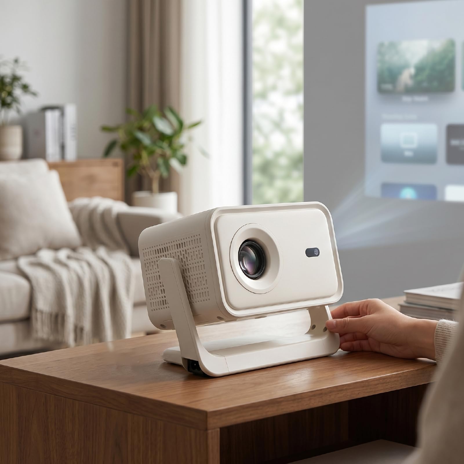 Diyeeni Proiettore con Messa a Fuoco Automatica Full HD 1080P, Proiettore Home Theater Intelligente WiFi Bluetooth 5.0 (Spina europea)