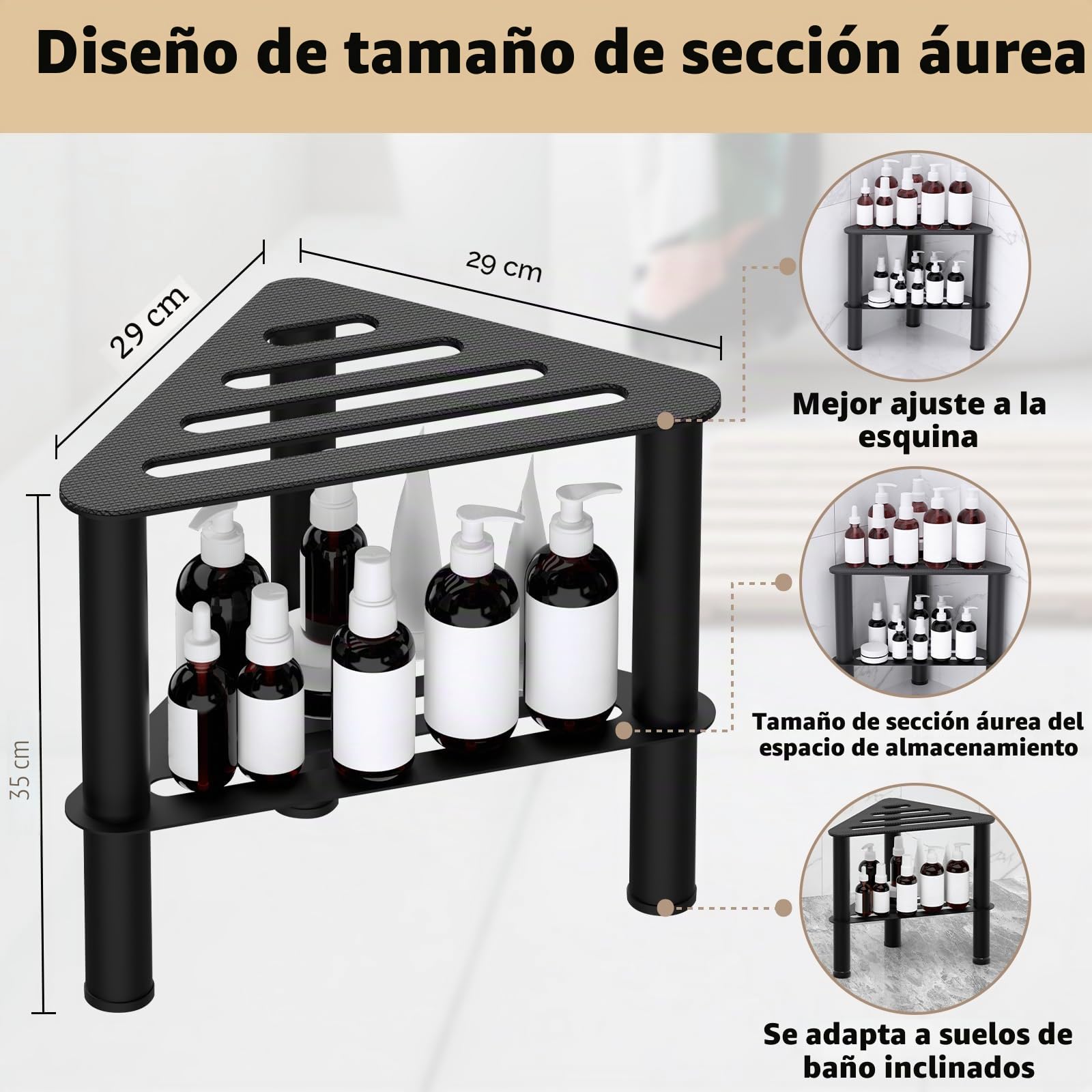 Taburete esquinero de metal para ducha, reposapiés de ducha con compartimento para ducha interior, 36 cm de altura, capacidad de carga de 350 kg, taburete ajustable, taburete de baño