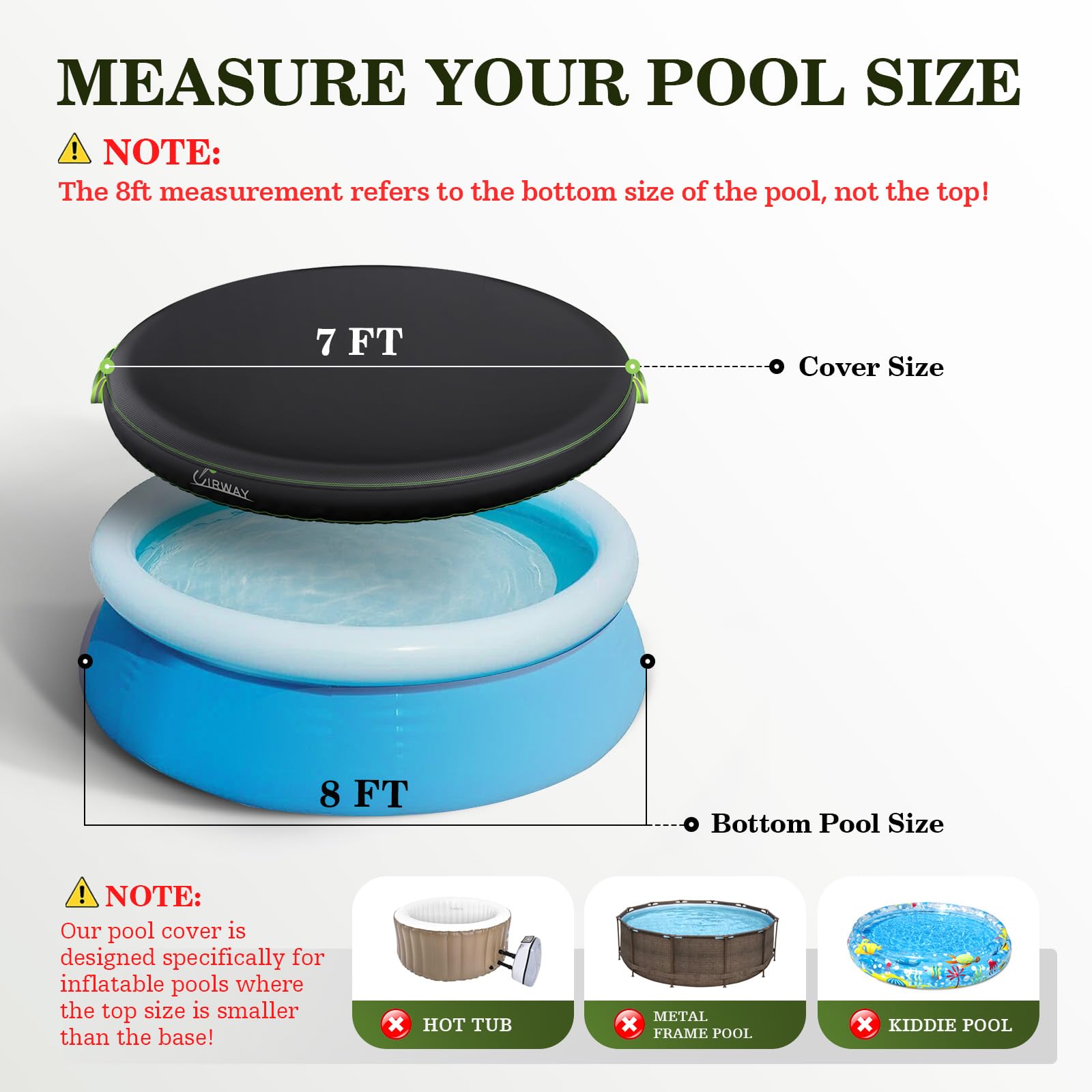 UIRWAY Bâche Piscine Ronde 244 cm pour Piscines Easy Set - 420D Bâche de Protection Piscine, Élastique, 2 Poignées Réfléchissantes, Résistante aux UV, Noire