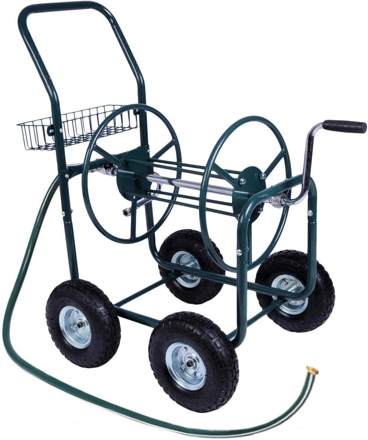 Garden Hose Reel Cart with Anti-rust Paint, Hosemobile Water Hose Reel with Wheels, Storage Basket Holds 250 Feet of 5/8 Inch Hose for Lawn Patio Gardening Task (Metal Grey)