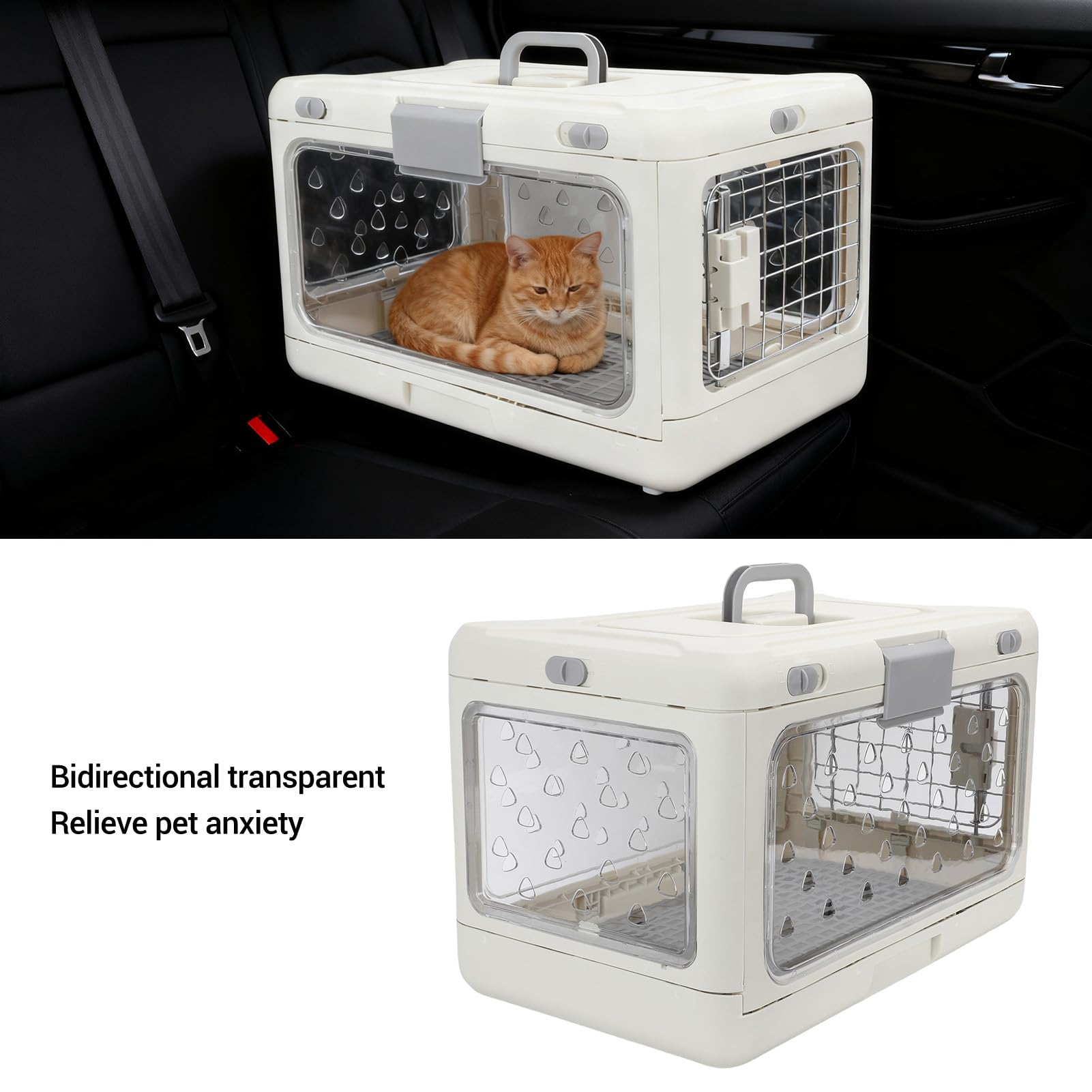 Große, Faltbare Katzenbox aus Kunststoff für Reisen, Tragbare Katzentransportbox, Transparente Reise-Haustiertransportbox für Flugzeug, Auto, Entworfen für Viel Platz,