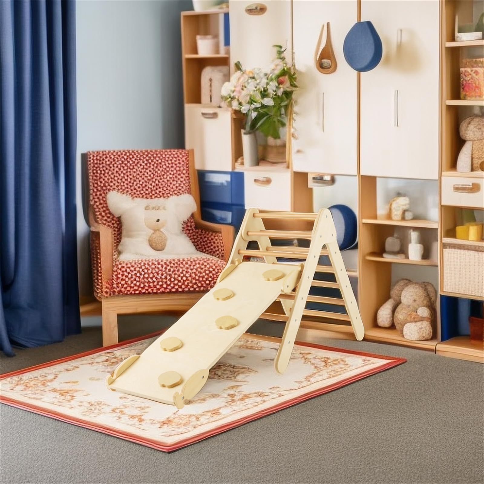 LIFEZEAL Juego de Escalada 3 en 1 con tobogán de inclinación Ajustable, Escalera Triangular de Madera para jardín de Infantes, Juguete de Parque de Atracciones para niños pequeños (Natural)