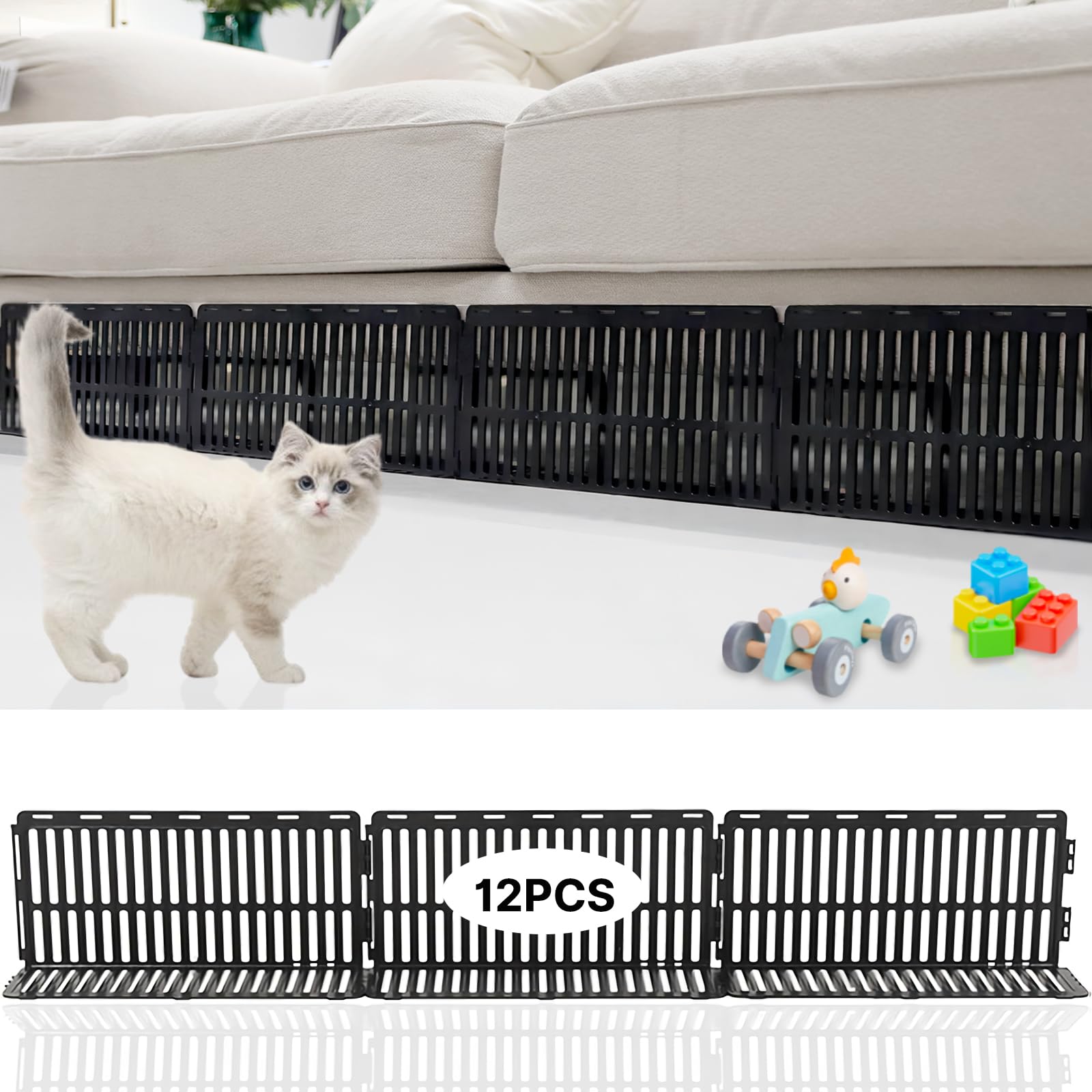 12 Pack Under Couch Blocker for Toys, 14.5" L x 6.8" H Under Bed Blocker Furniture Blocker Stop Things or Pets from Going Under Couch Bed Furniture