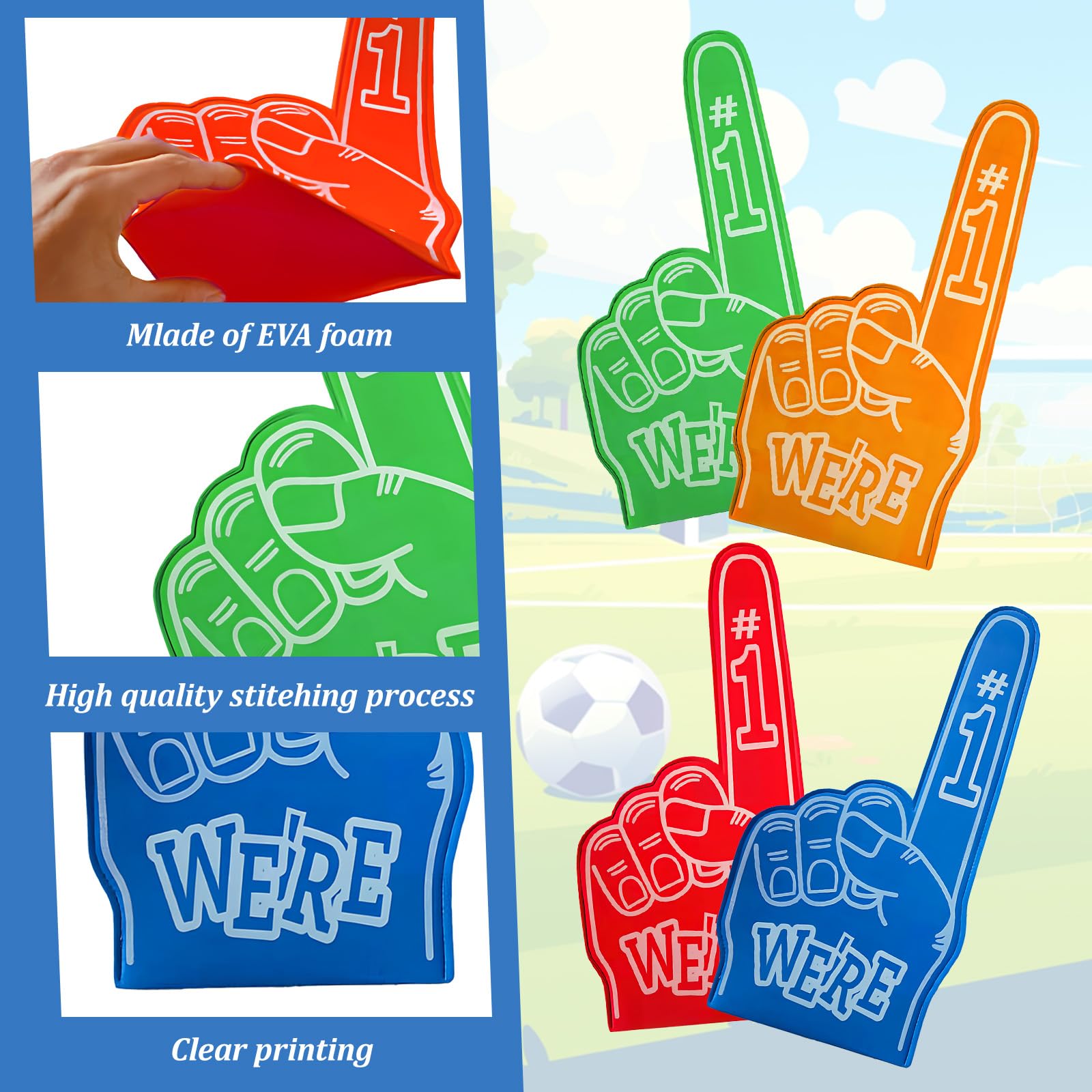 hommova 4 Pcs Gladiators Foam Finger, Number 1 Giant Foam Hand for Sports Events Party Games, 46 cm - Image 3