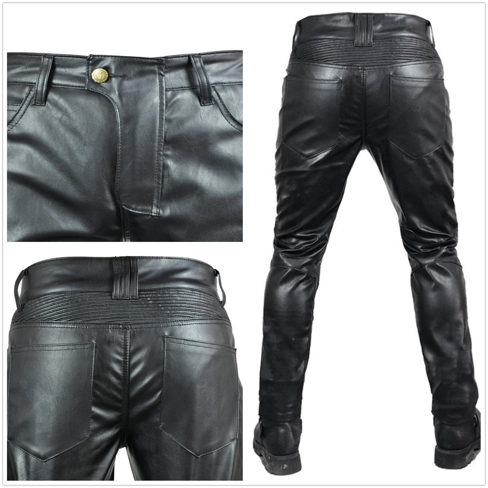 Motorradhose leder Herren/Damen mit protektoren - Schwarz Vollnarbiges Lederhose echtleder mit rüstung Biker gepanzerte (Schwarz,XL)