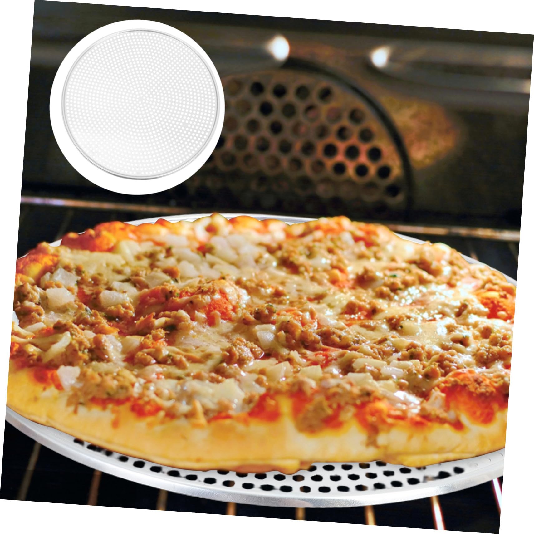 MAGICLULU Rundes Pizzablech mit Löchern Perforiertes Pizzablech für Ofen Backzubehör aus Aluminium für Frische und Gefrorene Pizza Grillen oder Backen von Meeresfrüchten und Gemüse