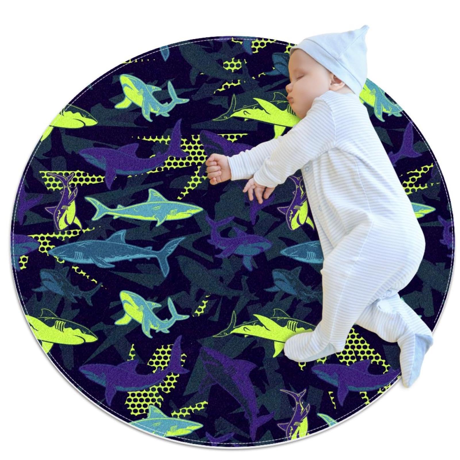 Tapis rond requin 1m style grunge idéal pour décorer le salon et la chambre