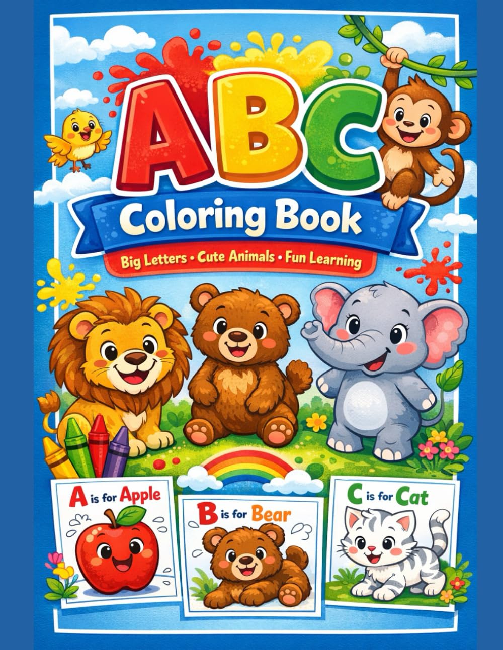 ABC Coloring Book: Fun Letters, Cute Animals & Big Bold Pages for Kids