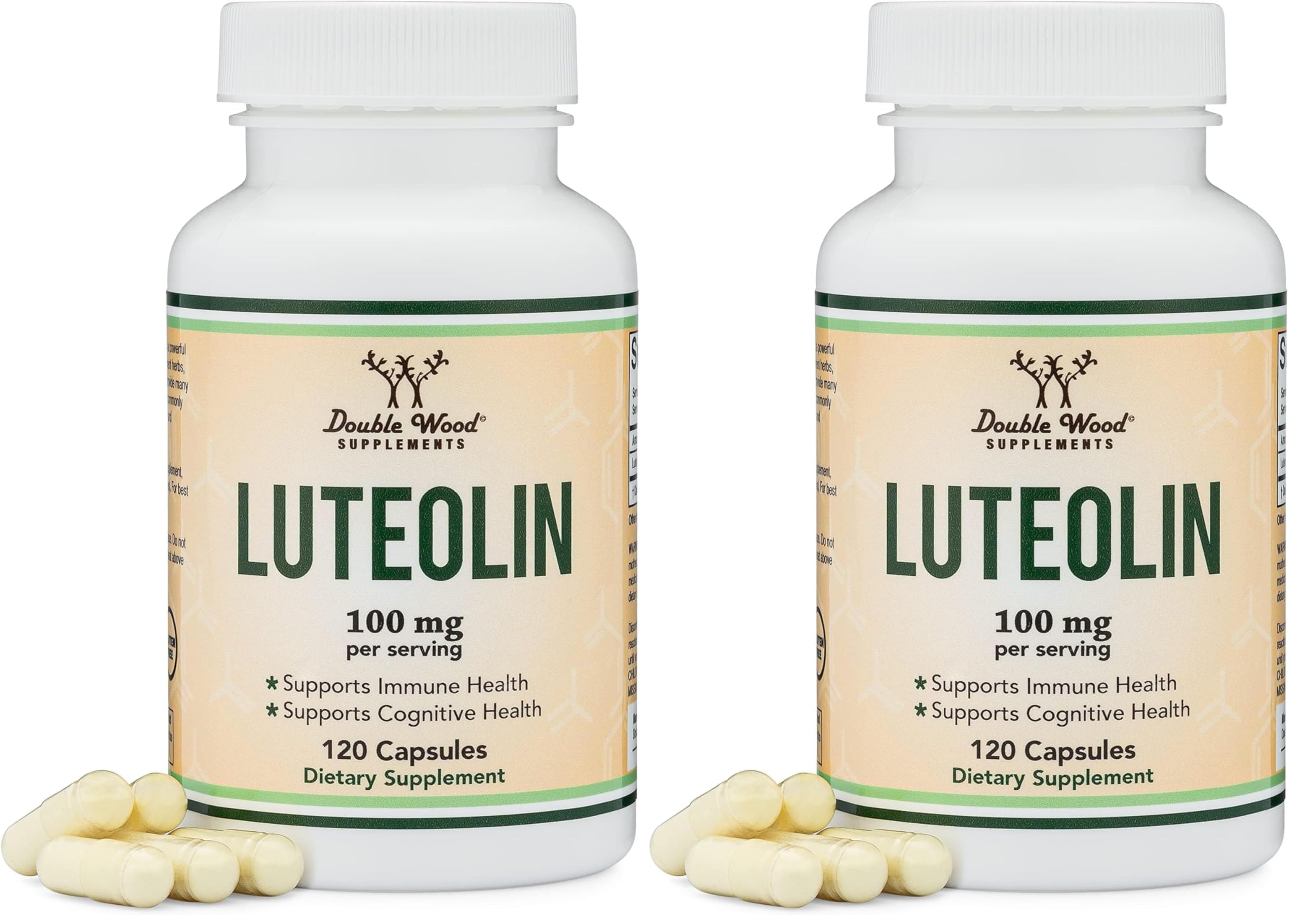 Double Wood Supplements Luteolin Supplement 100mg Servings of Bioactive Flavanoids (120 Capsules, Gluten Free) Potent Polyphenols Flavonoid for Brain and Cardiovascular Support (Pack of 2) 120 Count (Pack of 2)