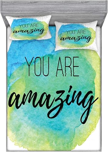 Miniatura 58 de Ambesonne Juego de sábanas bajeras y fundas de almohada de los años 90, patrón geométrico en estilo retro, formas redondas de triángulo de media