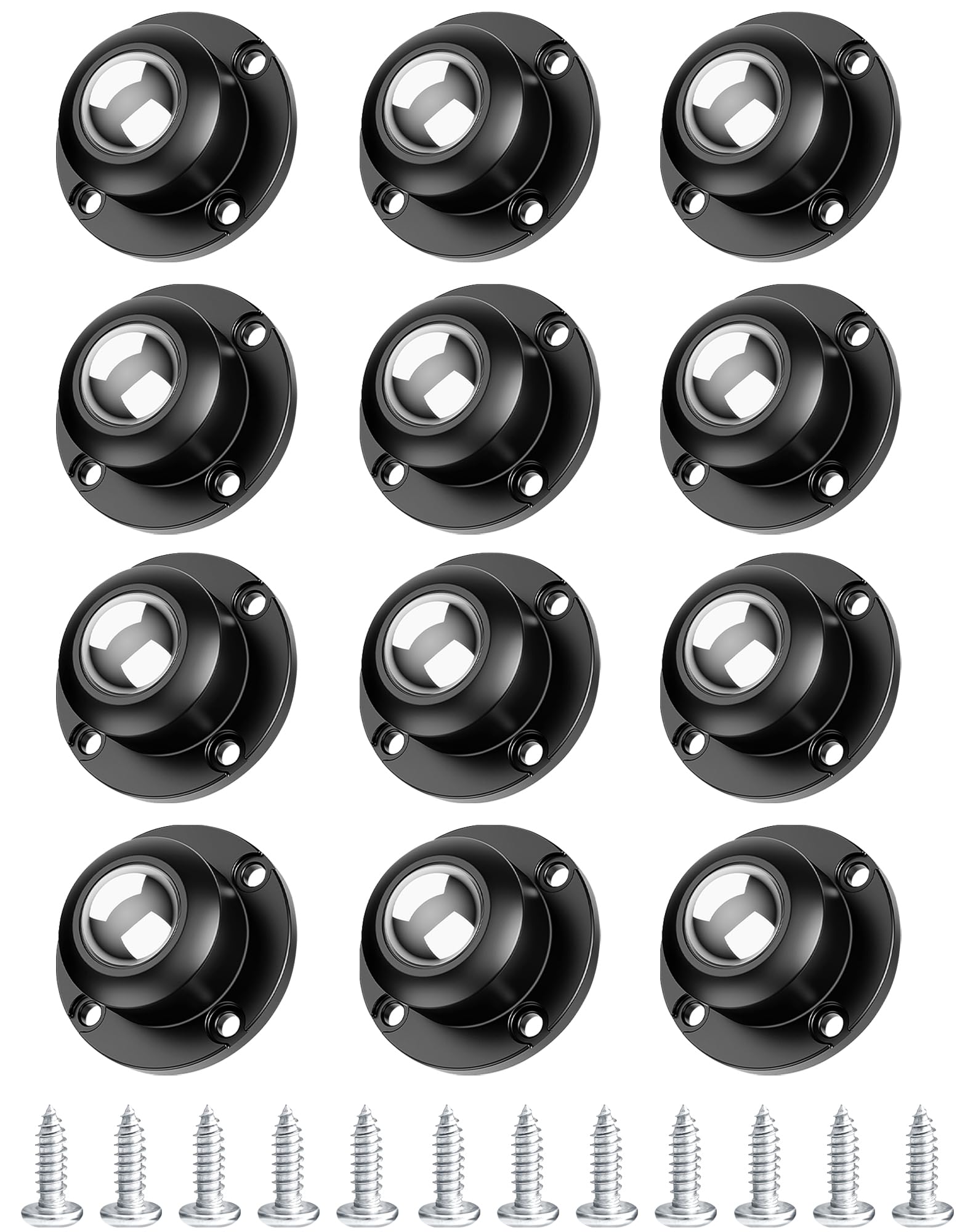 Cinvo Self Adhesive Swivel Wheels 2.5cm Low Profile for Furniture, 360 Degree Rotating Wheels for Small Appliance Storage Box, Trash Can - 28LBS Load Capacity Each (Black, Pack of 12)