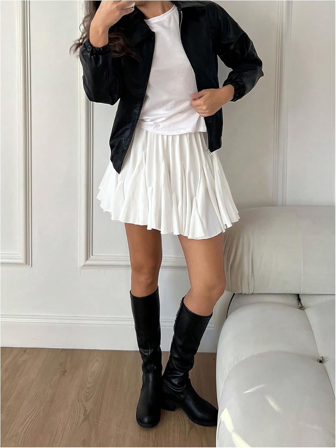 SHENHE Women's Ruffle Flowy Mini Skirt High Waisted A Line Boho Swing Short Skirt - Image 4