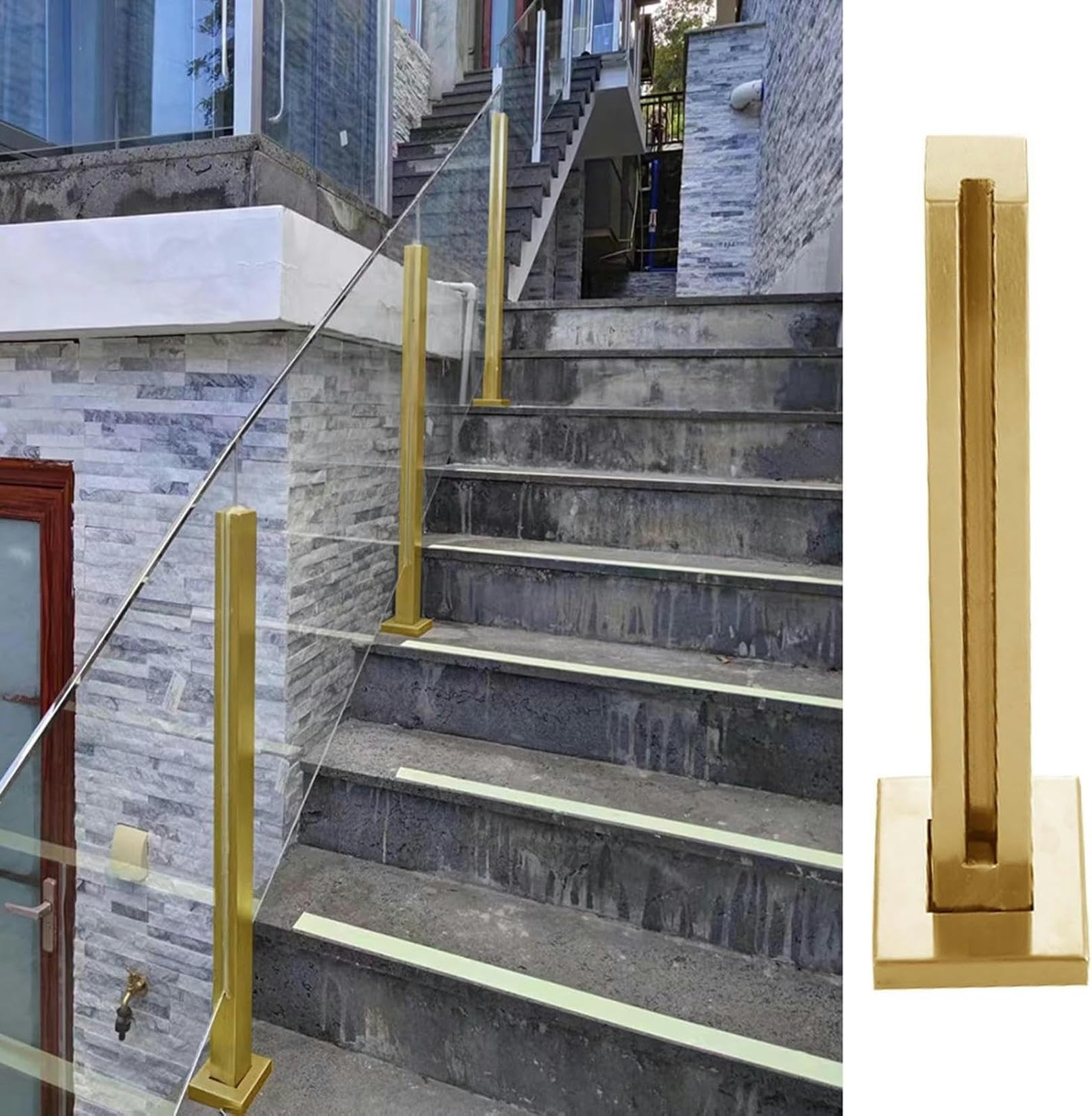 GLDYTVF Heavy Duty Glass Railing Post for Stairs, Indoor/Outdoor Stainless Steel Baluster Column, 75cm (29.5") Deep Coffee Handrail Post, Durable Glass Balusters Pole