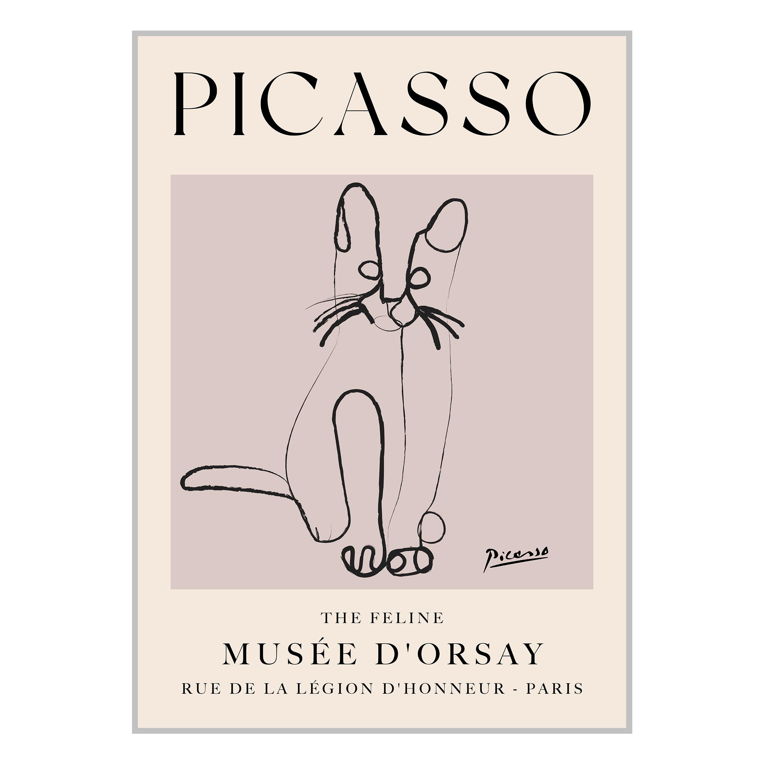 ETEKNIC The Feline Picasso Exhibition Wall Art Print Neutral Abstract Vintage Animal Pet Cat Line Art Drawing Poster Famous Artist Gallery Wall Home Decor (A4, Print Only)