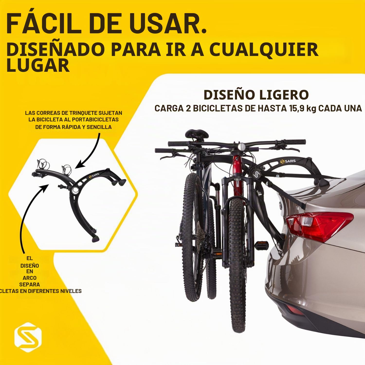Saris Bones - Portabicicletas para Coche, Maletero o Enganche, Montaje de 2 a 4 Bicicletas