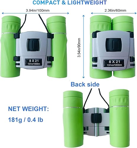 Miniatura 3 de Binoculares compactos de 8 x 21 pulgadas para observación de aves, mini prismáticos pequeños para adultos y adolescentes, binoculares ópticos
