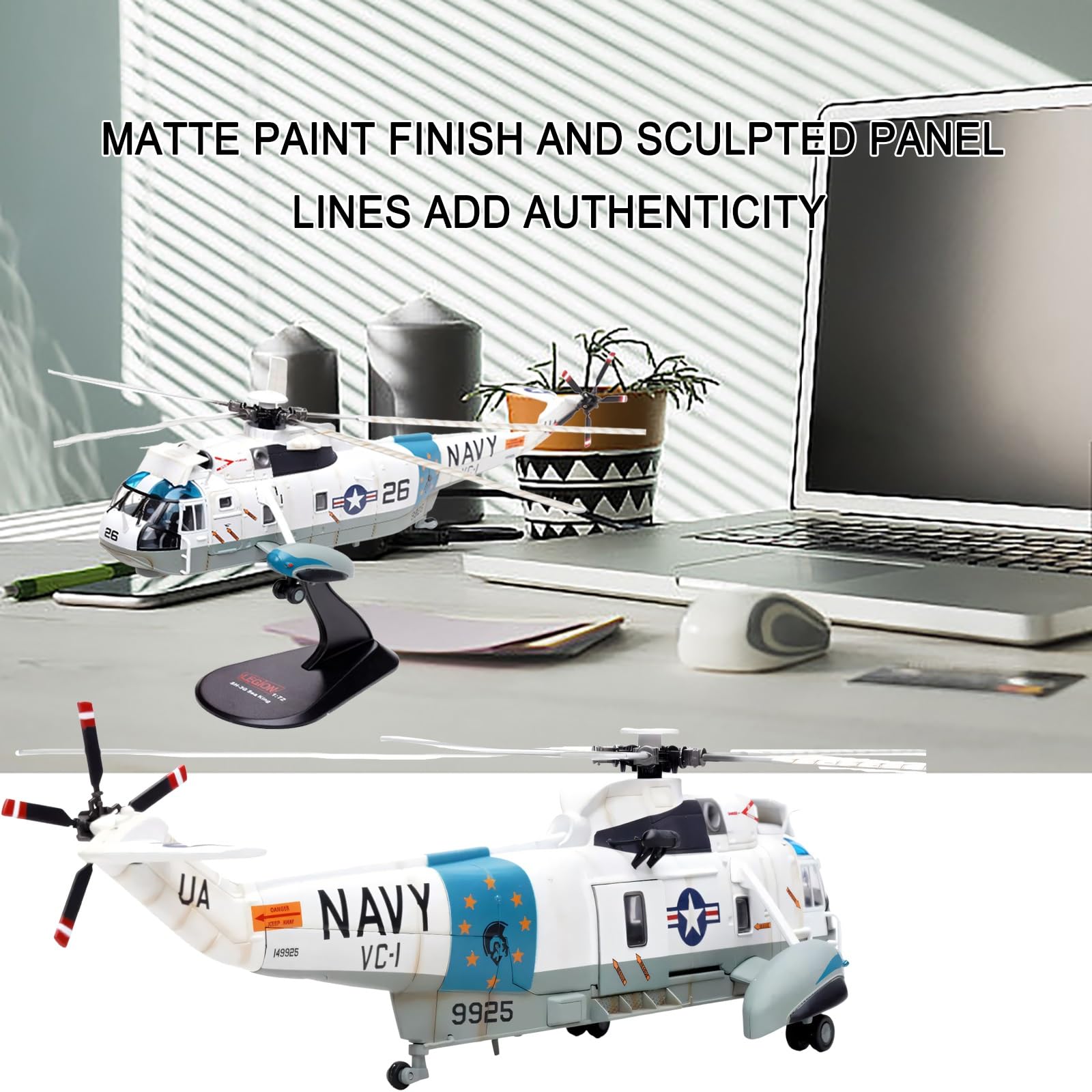 Modello elicottero militare statico in metallo pressofuso lega SH-3G VC-1 scala 1/72, pronto for l'esposizione collezione for vetrine for ufficio, decorazioni casa, mostre scienze aerospaziali