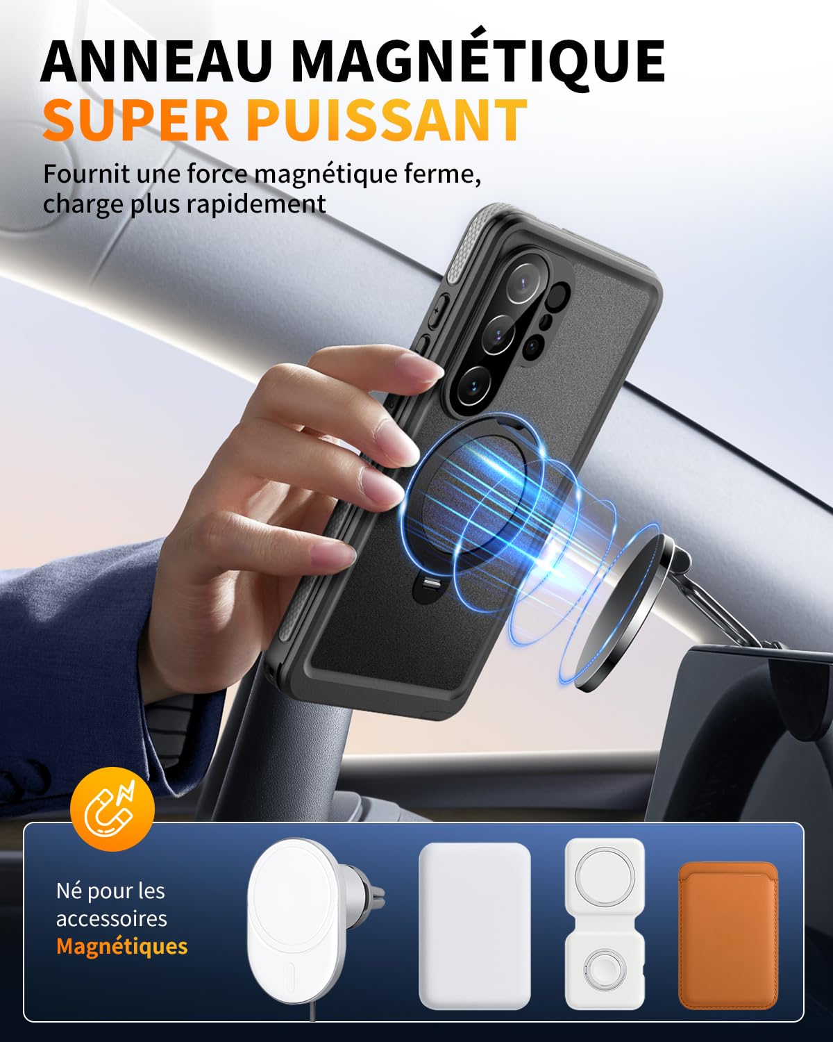 Coque pour Samsung S26 Ultra IP68 Étanche avec Support pour MagSafe | Intégrale Incassable Etui avec Protection Écran, Antipoussière Antichoc Waterproof Case pour Samsung Galaxy S26 Ultra, Noir