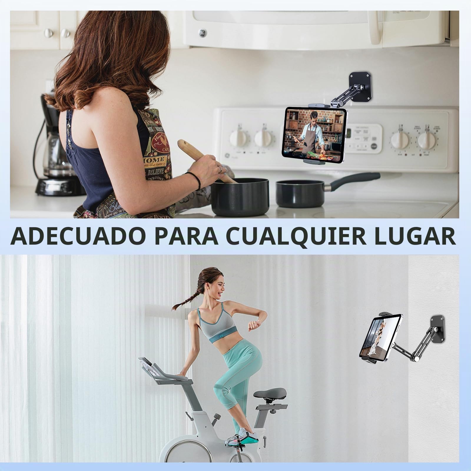 Soporte de pared para tablet de aluminio extensible, con base giratoria de 360° ajustable y plegable para iPad Pro Air Mini, Samsung Galaxy Tab, todos los teléfonos y tablets de 4.7-13"