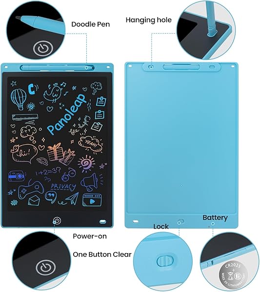 12 Zoll LCD Schreibtafel für Kinder & Erwachsene – wiederverwendbares Maltafel, löschbares Zeichen- und Kritzelbrett, tragbares Schreibbrett, Lernspielzeug & Geschenkidee (blau) - 4