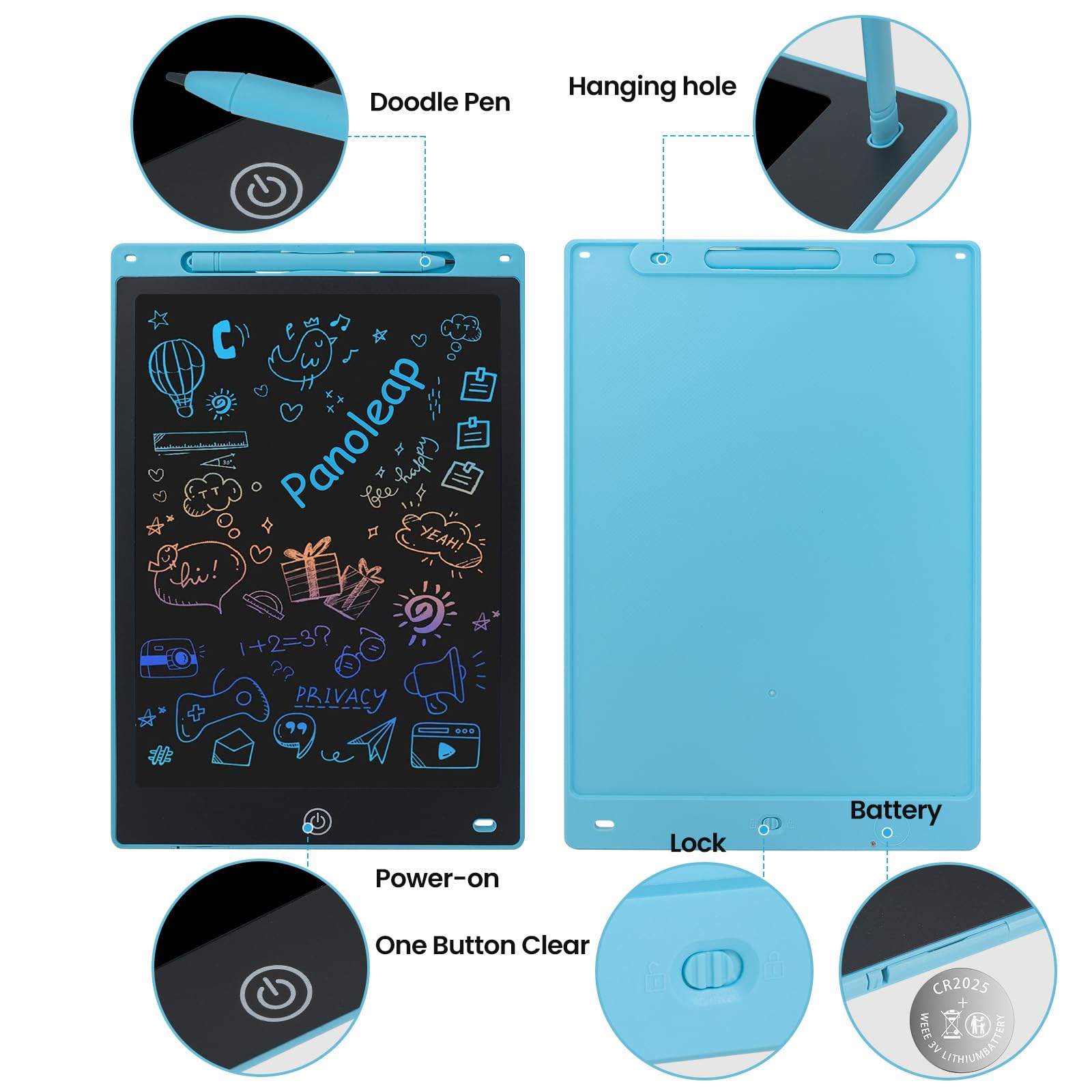 12 Zoll LCD Schreibtafel für Kinder & Erwachsene – wiederverwendbares Maltafel, löschbares Zeichen- und Kritzelbrett, tragbares Schreibbrett, Lernspielzeug & Geschenkidee (blau) - 5